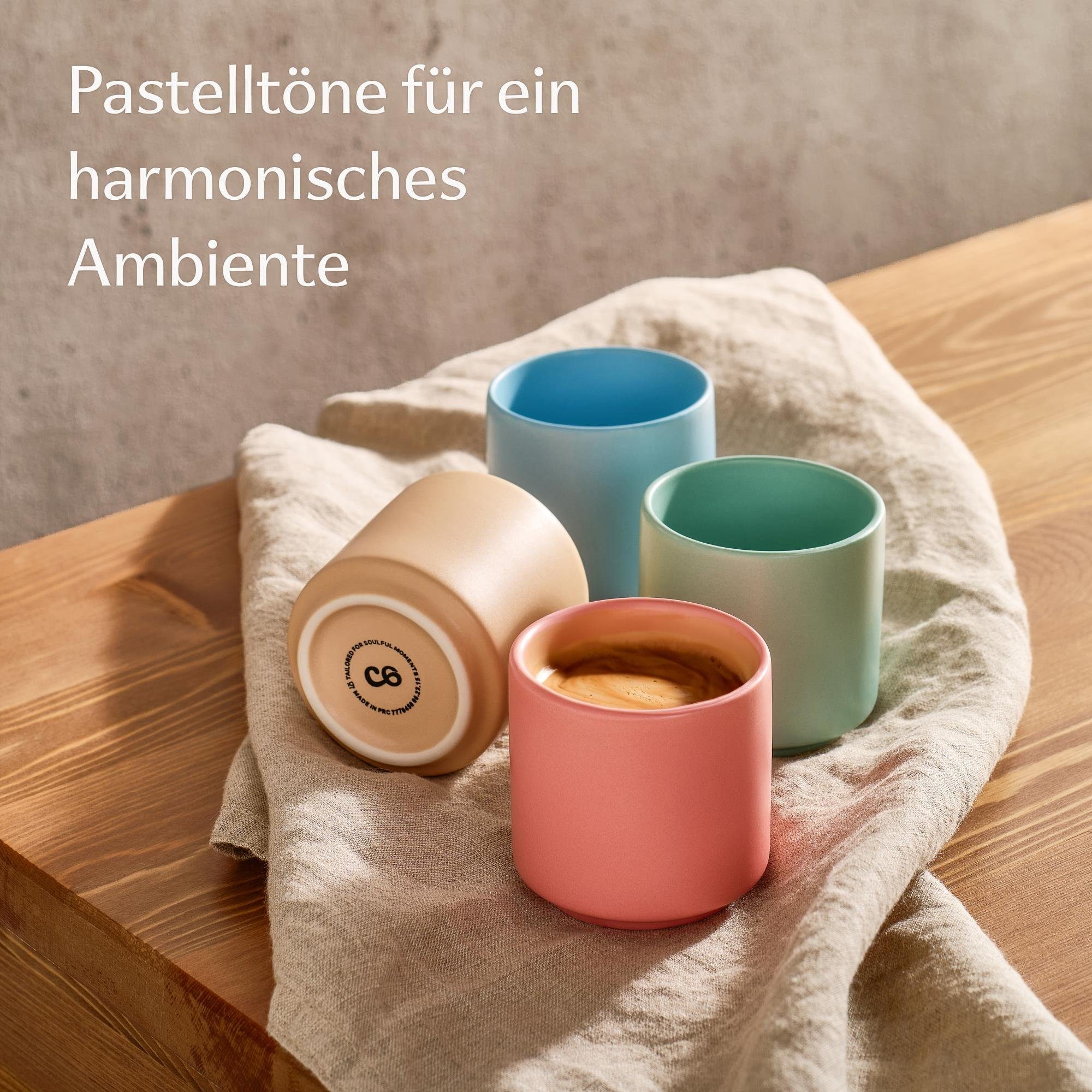 Cosumy Espressotasse aus Keramik Set - Stapelbares - 80 Dickwandig Pastellfarben ml & Kaffeegenuss, Minimalistisch Moderne Hitzebeständig - - Matte Keramik, 4er Design