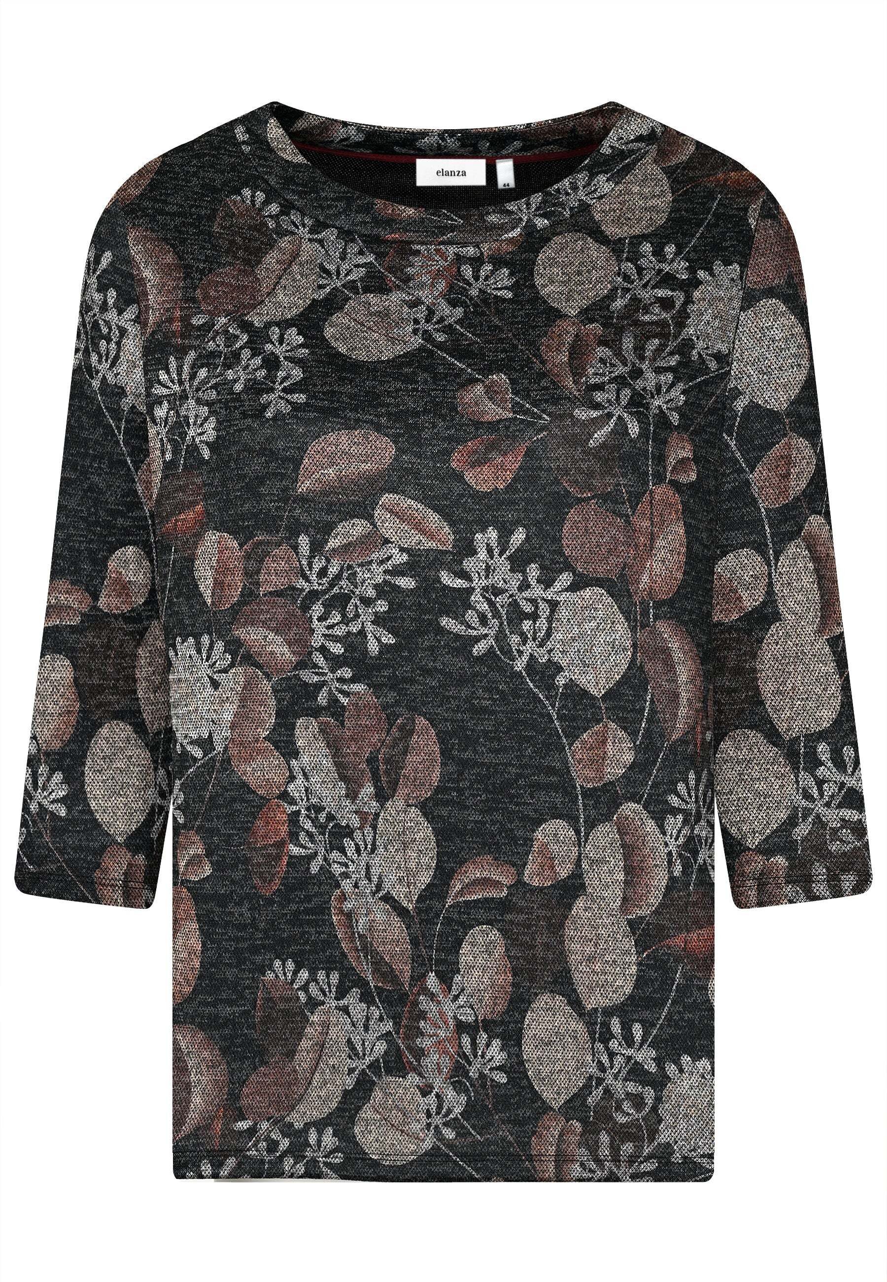 elanza T-Shirt Shirt mit Blätter-Print in Anthrazit/Braun (1-tlg)