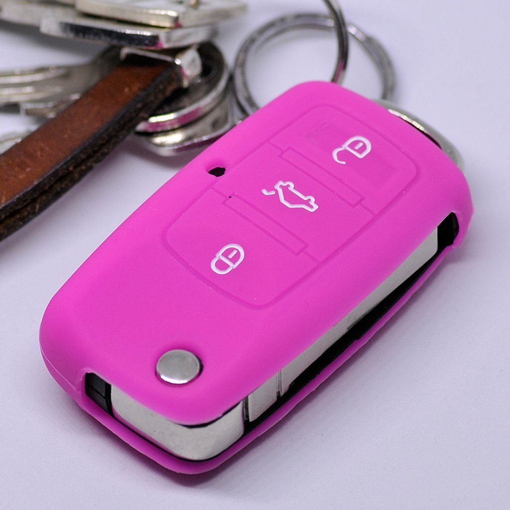11/2009 Autoschlüssel Schlüsseltasche Tasten bis Softcase VW Klappschlüssel für Seat Pink, 3 Silikon Skoda mt-key Schutzhülle