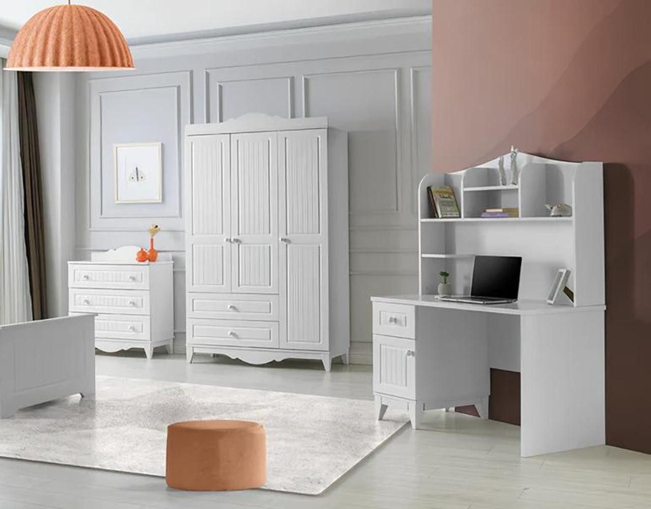 Xlmoebel Kleiderschrank Moderne Möbelkombination in Weiß mit Stauraum und Funktionalität (3tlg. Set (Kommode + Kleiderschrank + Schreibtisch) Hergestellt in Europa