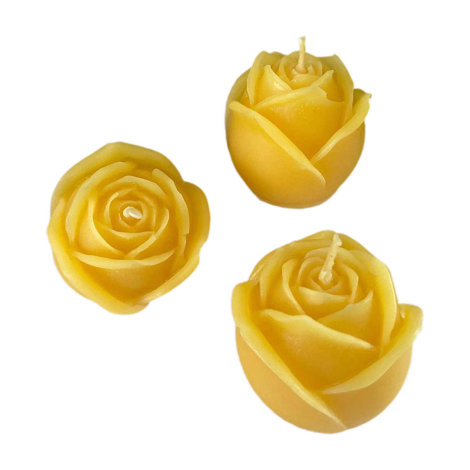 Aspinaworld Bienenwachskerze Rosenkerze 3er Set 4 cm natur – drei gleich groß (3-tlg)