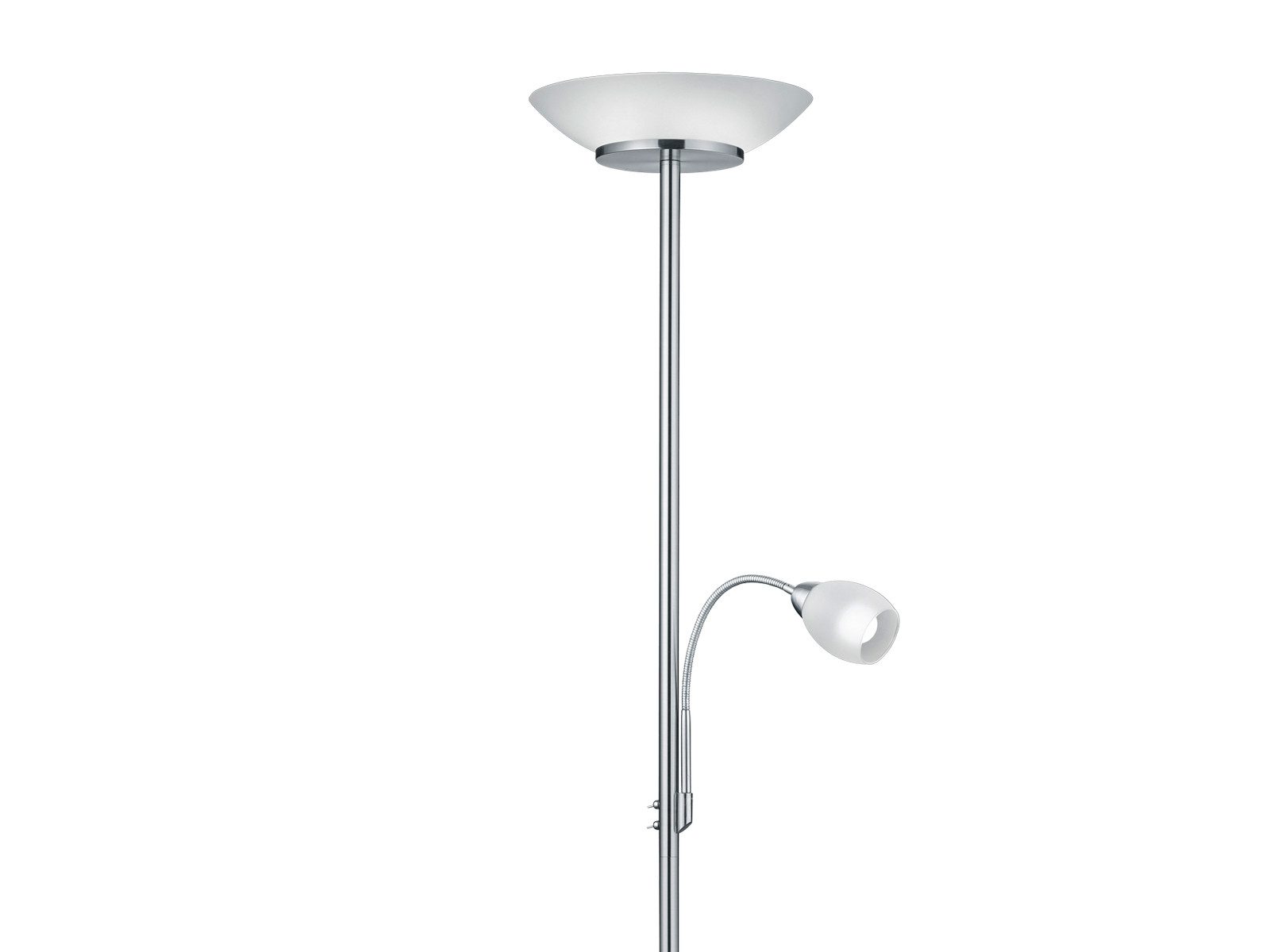 Reality Leuchten LED Аплайтер, Lesearm, LED wechselbar, Warmweiß, groß 180cm, mit Flex Leselampe, Steh-Lampe Silber Lampenschirm-e Glas