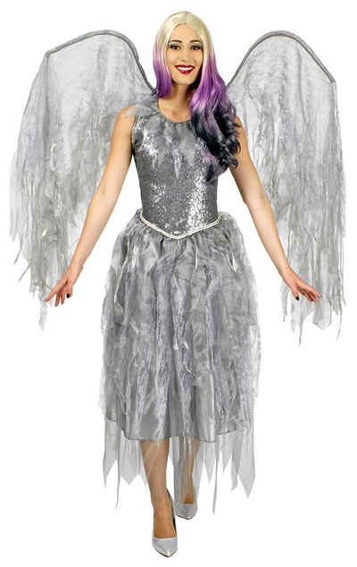 Das Kostümland Hexen-Kostüm Barock Engel Kostüm mit Flügeln - Silber / Grau