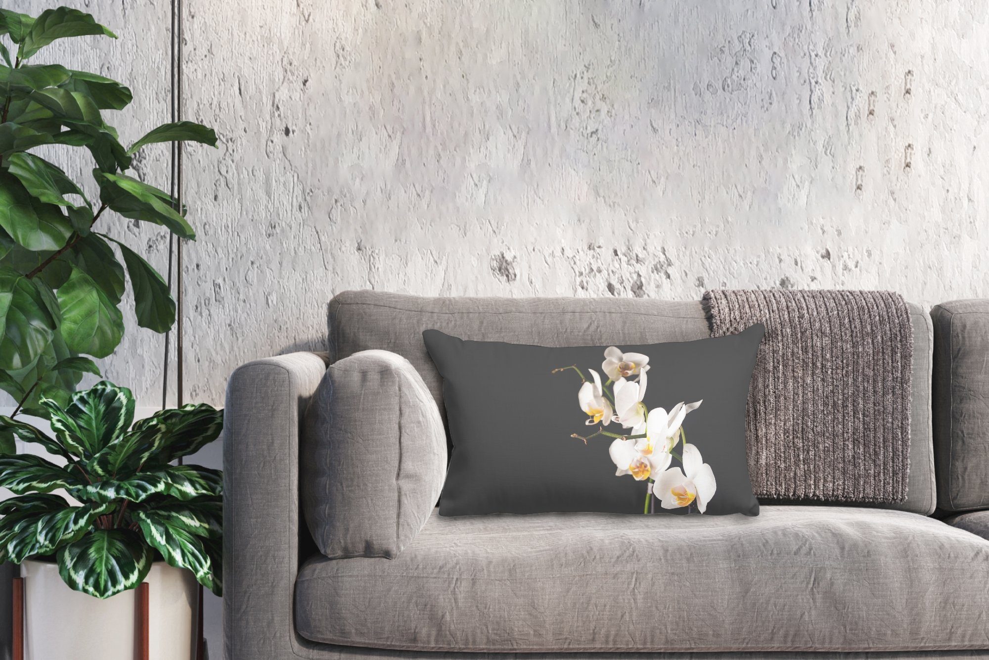 Orchidee Füllung, - Dekokissen Blumen mit Botanisch, Wohzimmer Dekoration, Schlafzimmer Dekokissen MuchoWow - Pflanzen Zierkissen, -