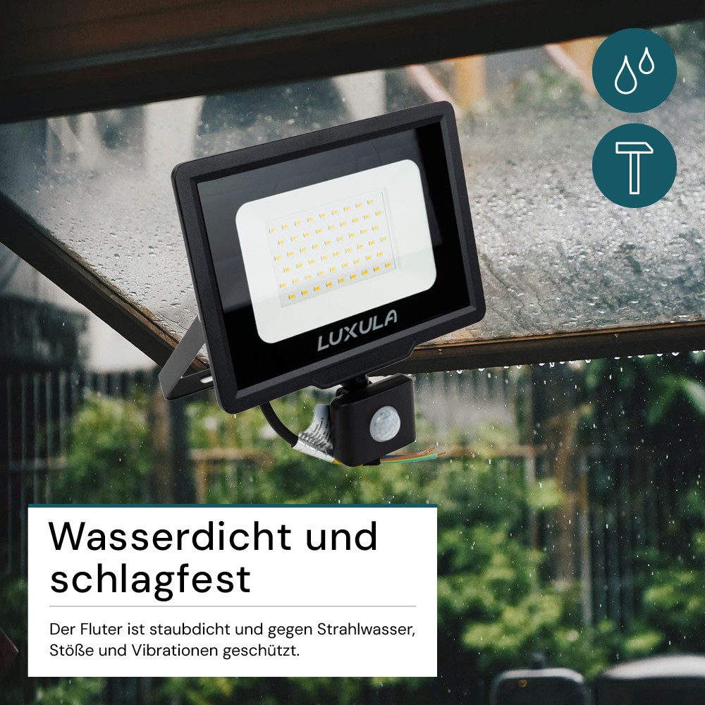 LUXULA LED Flutlichtstrahler LUXULA LED Fluter 50 W 3000 K Warmweiß Schwarz, LED fest integriert, Warmweiß