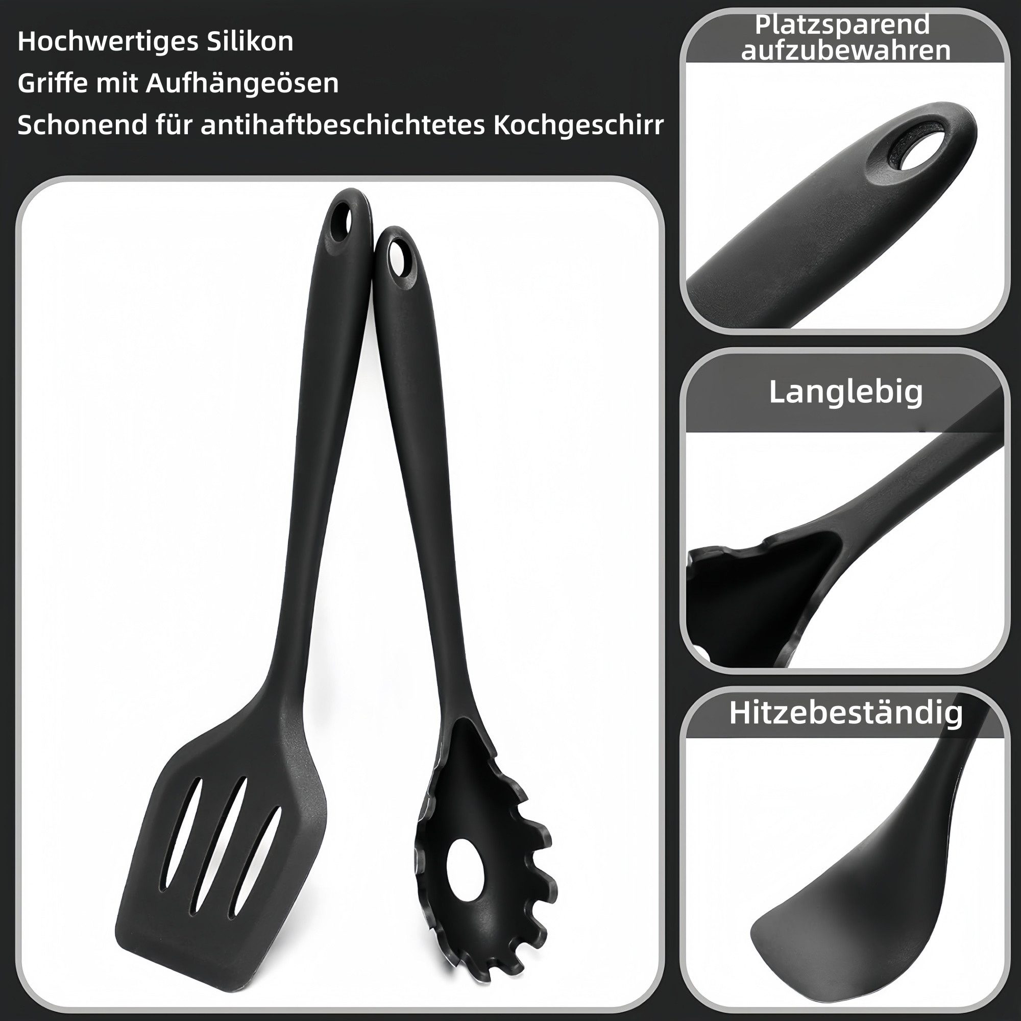 FOUORTUNATE-BEE Kochbesteck-Set 15-teiliges Silikon-Küchenutensilien-Set, hitzebeständig (15-tlg), 15-teiliges Küchenhelfer-Set aus Silikon, spülmaschinenfest – Bild 2 von 5
