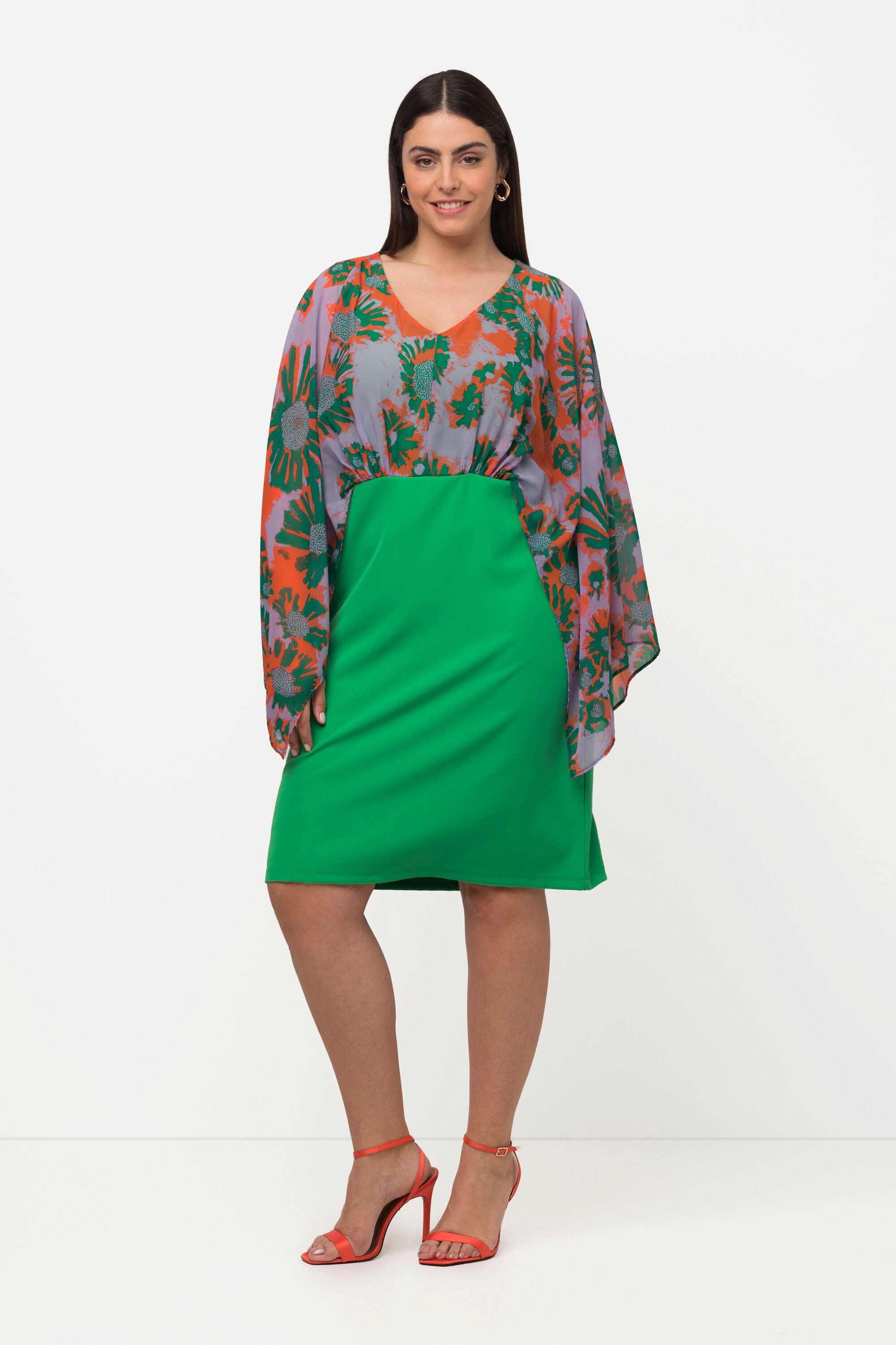 Ulla Popken Abendkleid Midikleid Chiffon-Büste Blätter günstig online kaufen