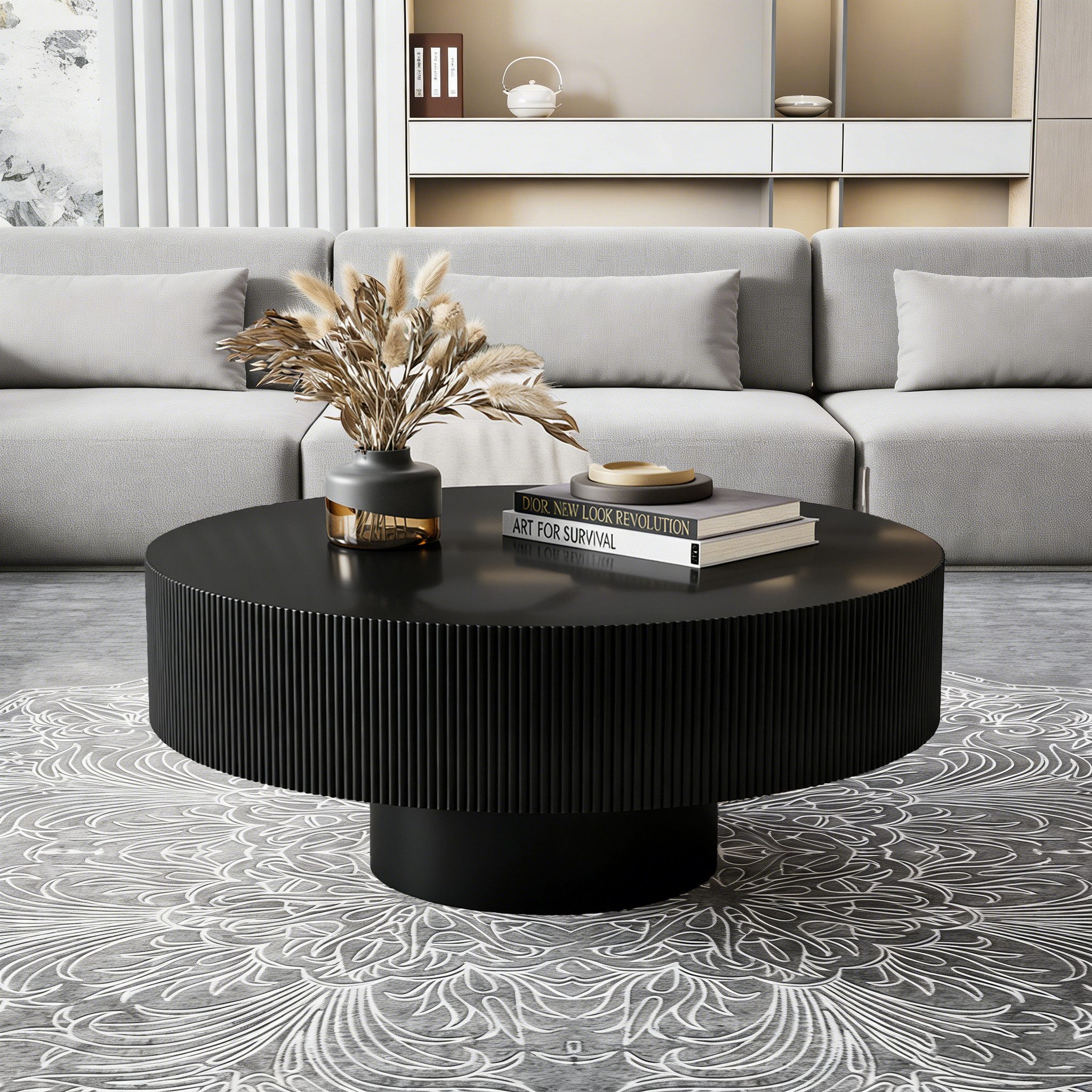 TWSOUL Couchtisch Moderner Runder Couchtisch, Weiß,78.5cm*35cm, mit Fluted-Optik