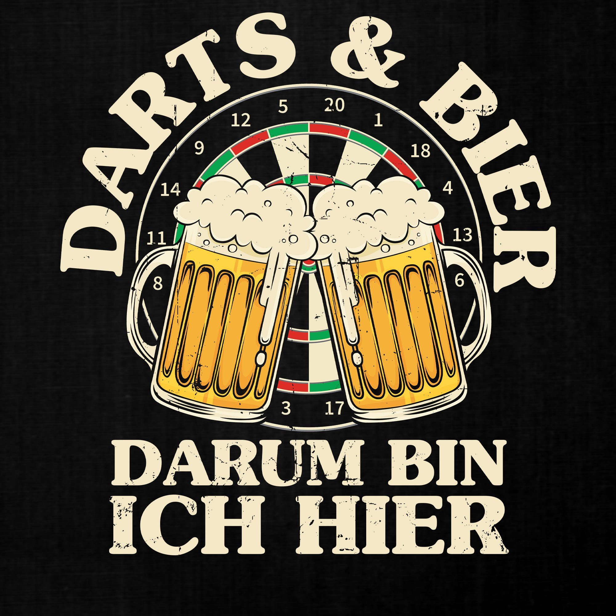 & Herren Quattro - Dartpfeil Dartspieler Dartscheibe Bier (1-tlg) Darts Formatee Kurzarmshirt T-Shirt Dart Schwarz