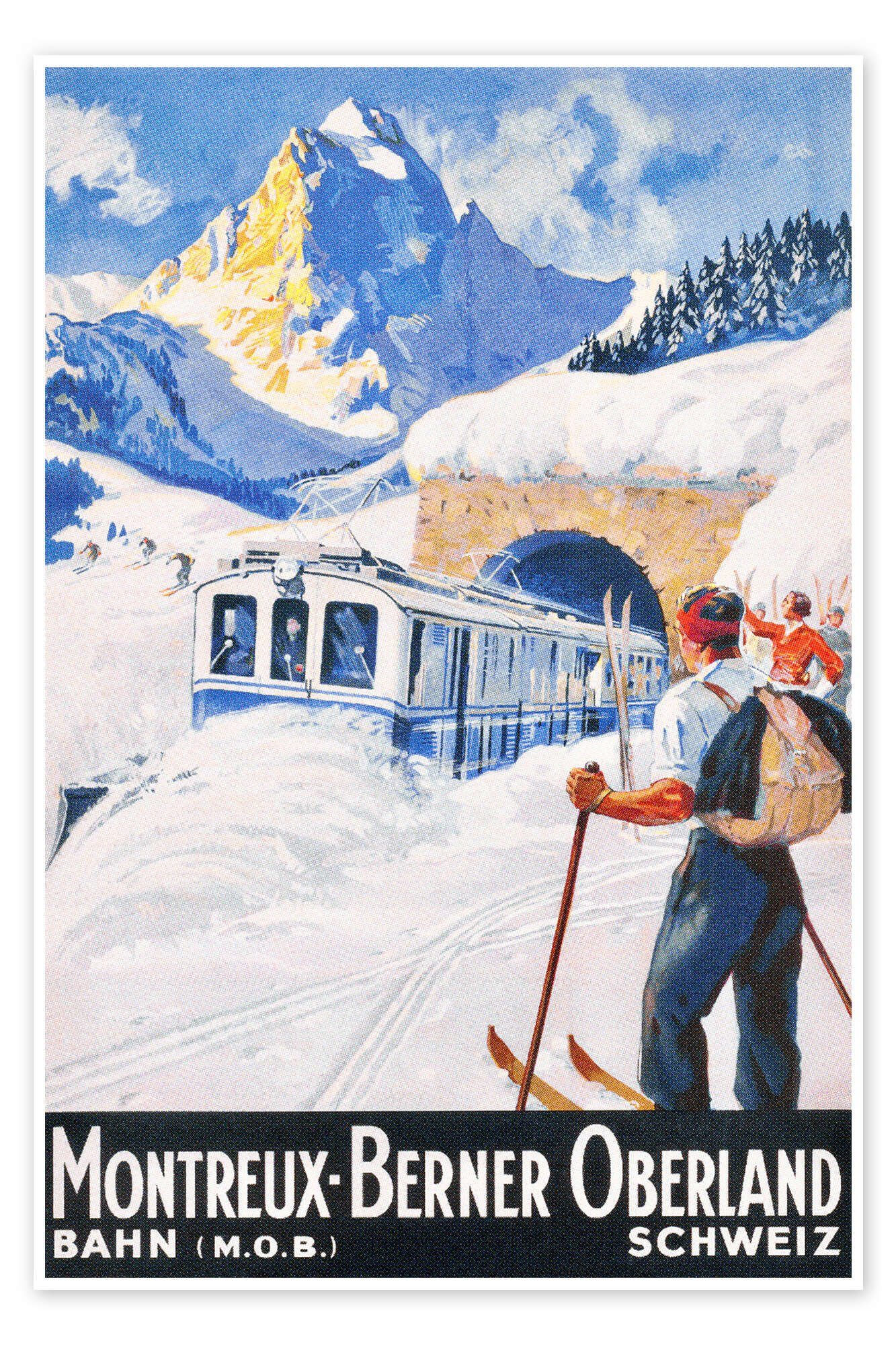 Posterlounge Poster Vintage Ski Collection, Montreux, Berner Oberland, Vintage Illustration