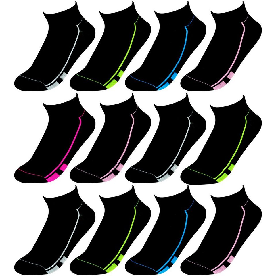 TEXEMP Sneakersocken 6 bis 36 Paar Sneaker Socken Damen & Kinder Schwarz  Baumwolle Freizeit Sport Kurzsocken Füßlinge Quarter (Packung, 6-Paar)  Langlebig & Robust