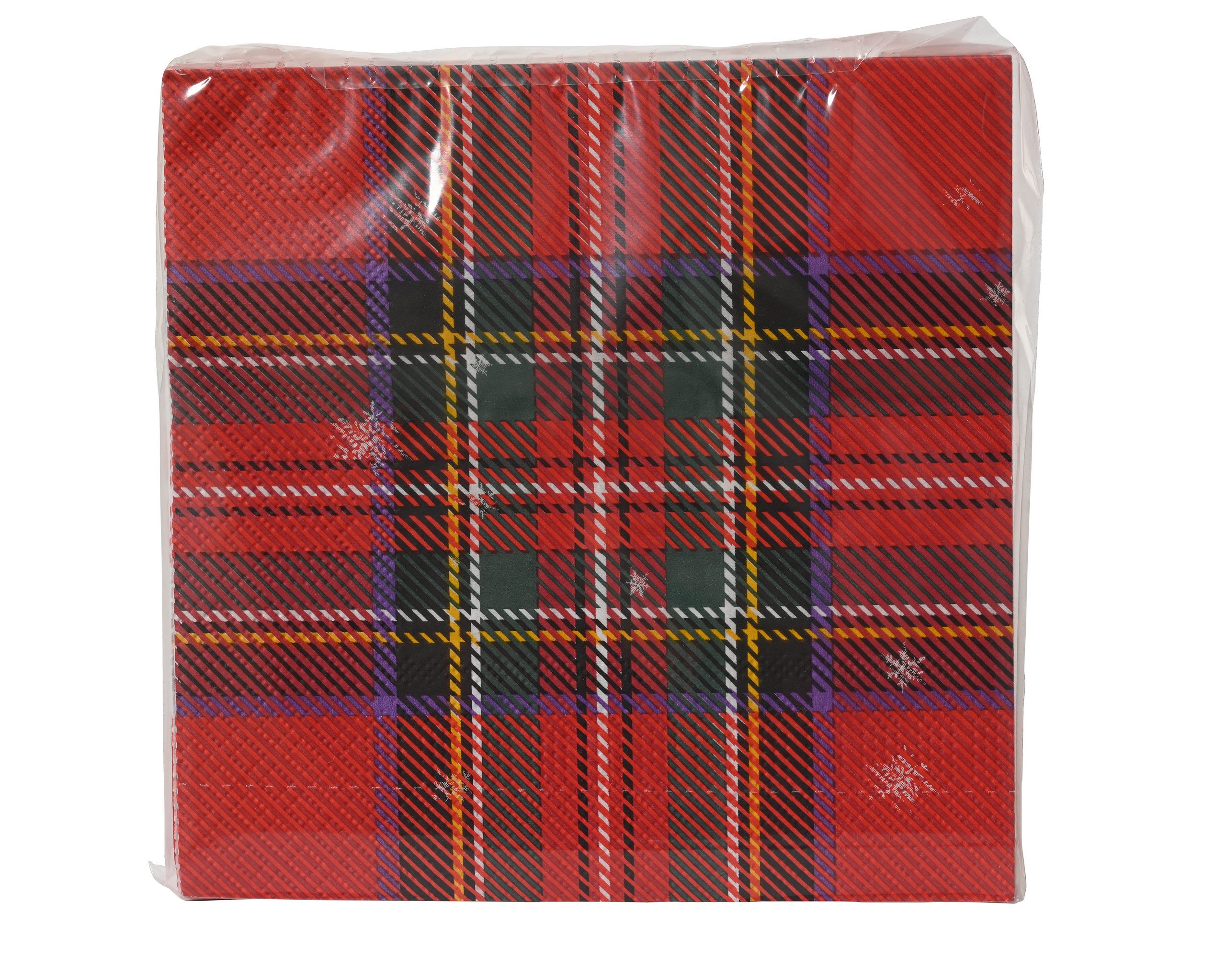 Kaemingk Papierserviette, Servietten Papier 33x33cm Schottenkaro Muster mit Schneeflocken 20 Stk