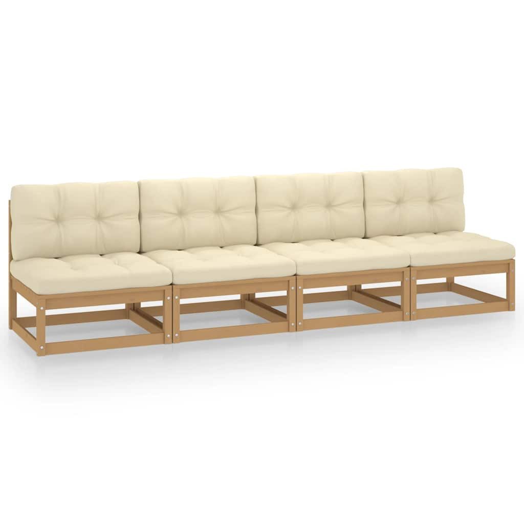 vidaXL Loungesofa 4-Sitzer-Gartensofa mit Kissen Kiefer Massivholz, 1 Teile