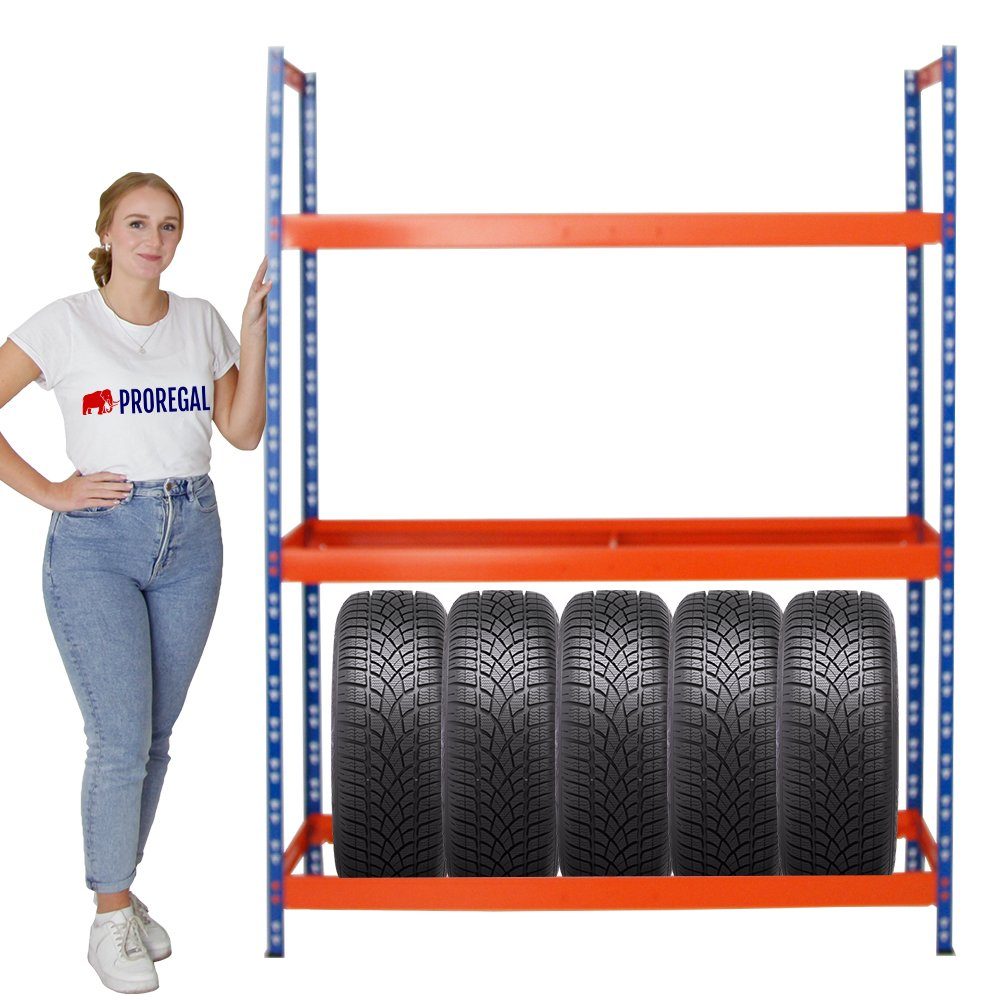 PROREGAL® Schwerlastregal Reifenregal Räderregal TIGER XL 900kg Gesamtlast für 18-21 Reifen, Bis zu 21 Winterreifen Sommerreifen Allwetterreifen 900kg Gesamtlast