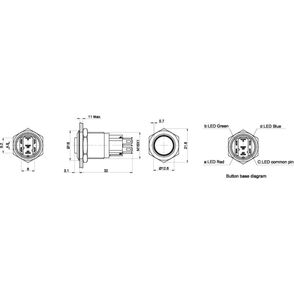 Druckschalter für Serie GQ16-KH, COMPONENTS TRU Drucktaster überlistungssicher, Schalter