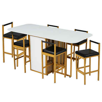 SeedWave Esstisch Klappbarer Esstisch für kleine Räume mit 2 Regalen, 70 x 160 x 75 cm. (Tisch mit 6 Stühlen), Maße: 70 cm (W) X 160cm (L) x 75 cm (H)