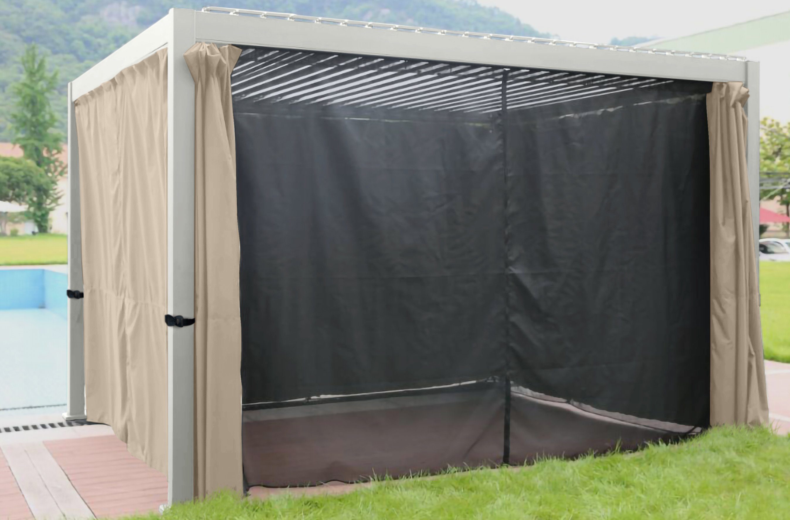 Vorhang und Moskitonetzkombination Weide für beige Pavillonseitenteil 3x4M Weide Pavillon