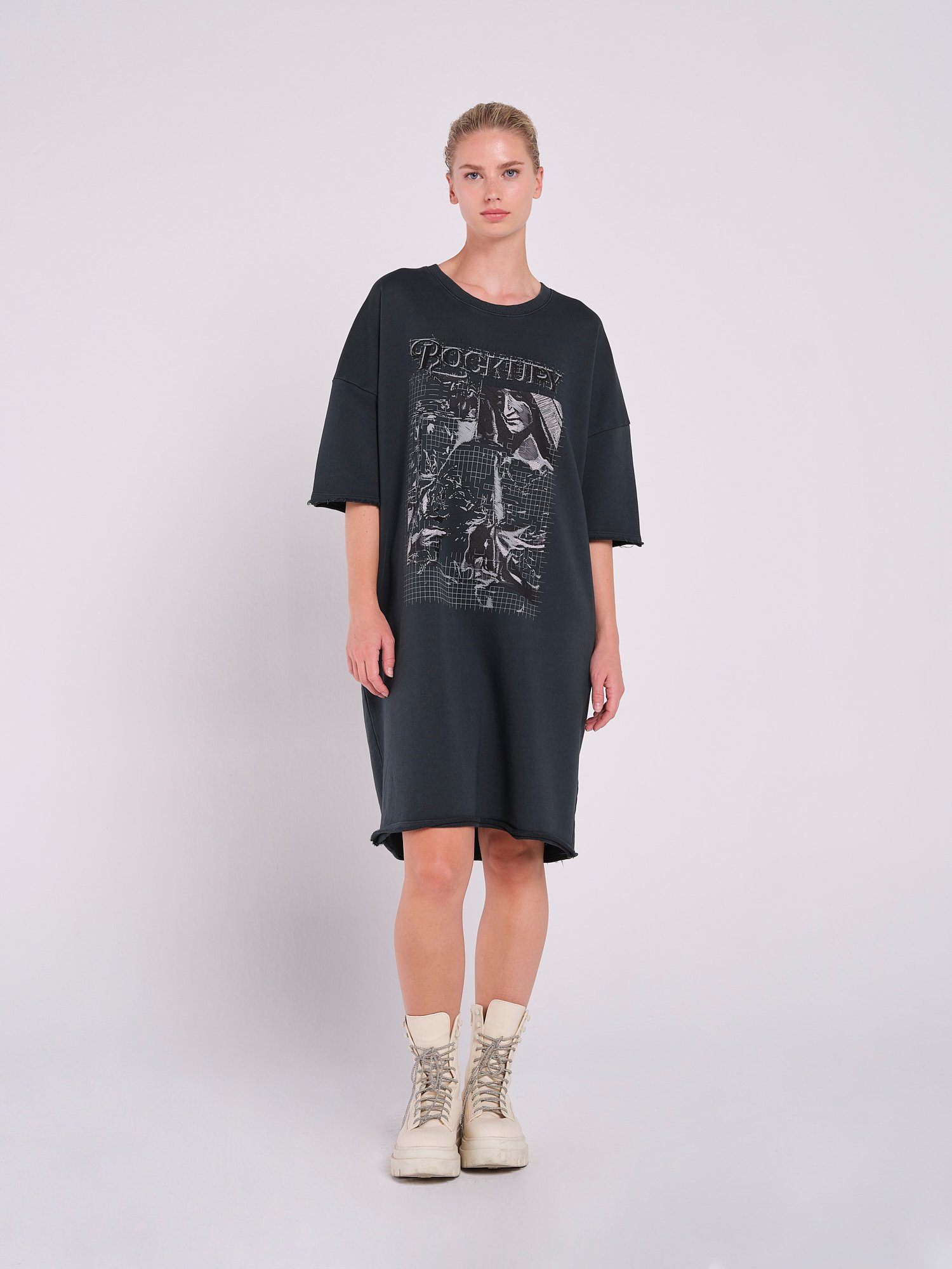 Rockupy Shirtkleid in Anthrazit Caitlin mit eindrucksvollem Print