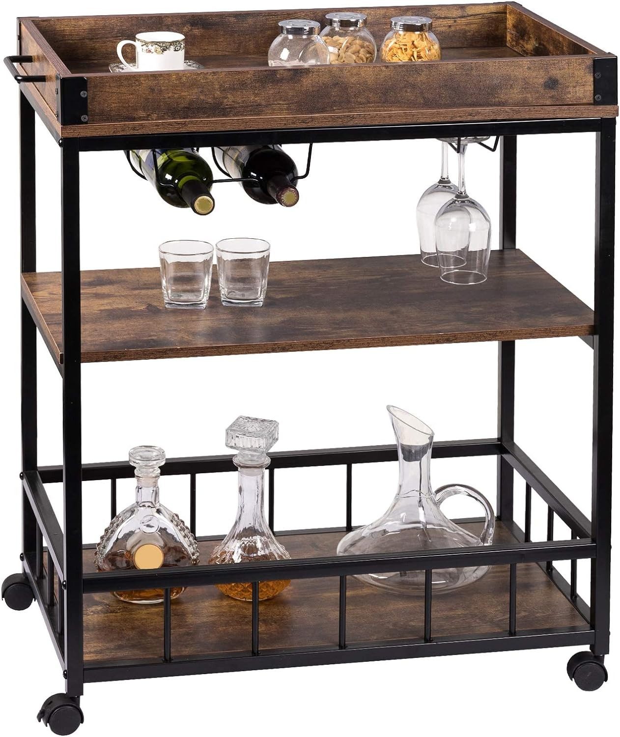 Woltu Servierwagen, (1 St), Küchenwagen Rollwagen Weinregal Rollbar