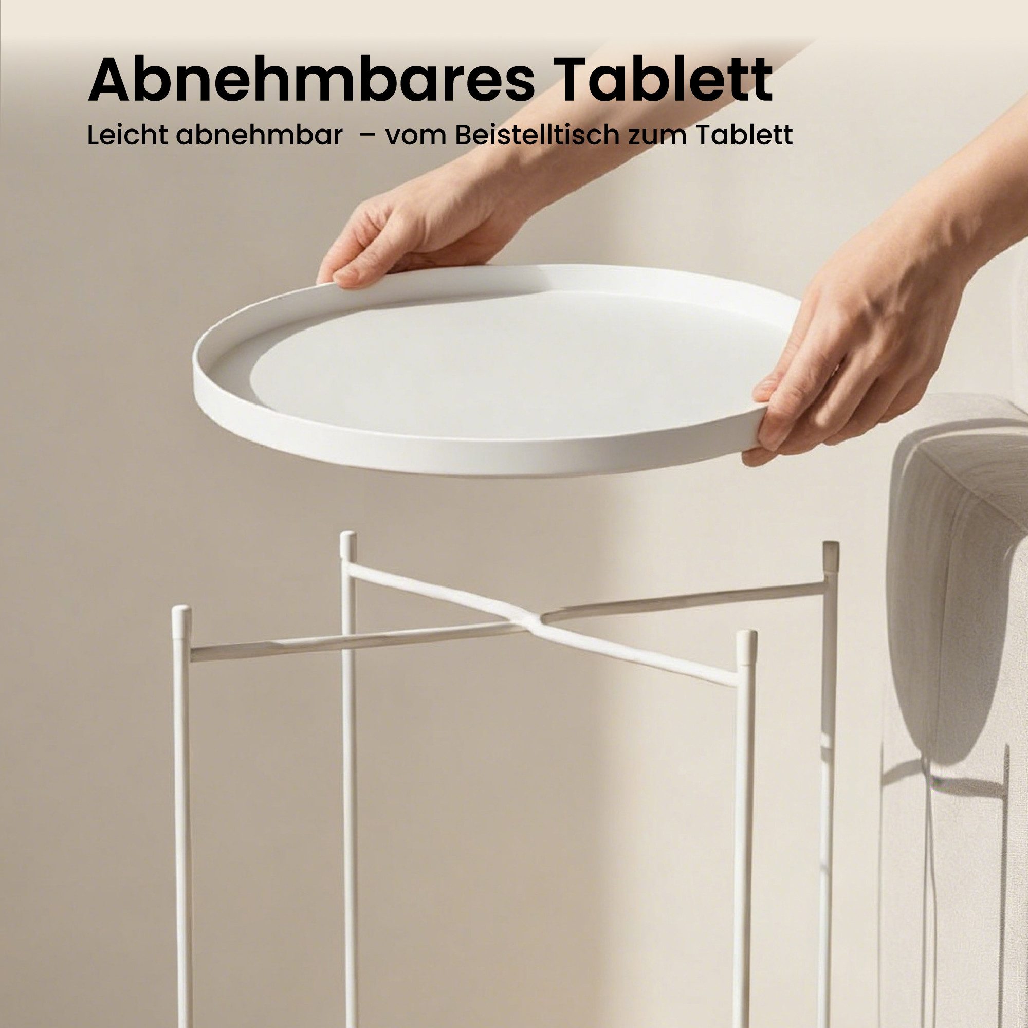 Mai & Mai Beistelltisch Sofatisch mit abnehmbarem Serviertablett vormontiert Reglo-08 (2-St), X-förmige Konstruktion,Tablett aus Papierkordel oder Kunststoff
