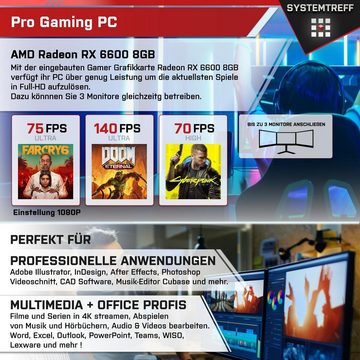 SYSTEMTREFF Basic Gaming-PC (AMD Ryzen 5 5600X, Radeon RX 6600, 16 GB RAM, 1000 GB HDD, 512 GB SSD, Luftkühlung, Windows 11, WLAN)