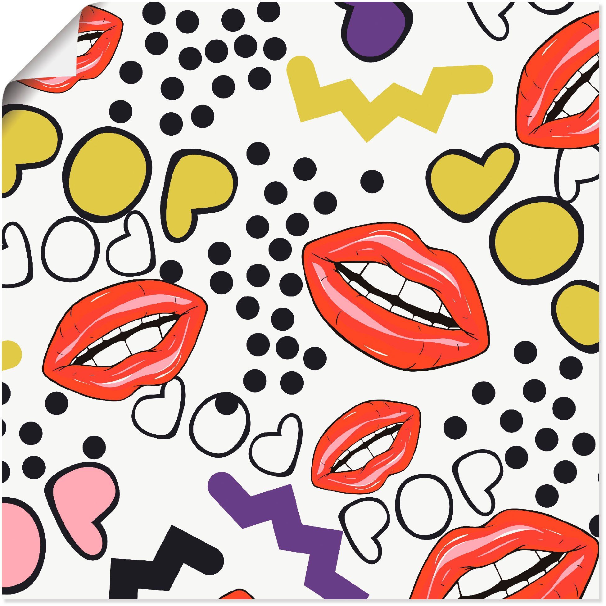 Artland Wandbild Mund mit Pop-Art, Muster (1 St), als Alubild, Leinwandbild, Wandaufkleber oder Poster in versch. Größen