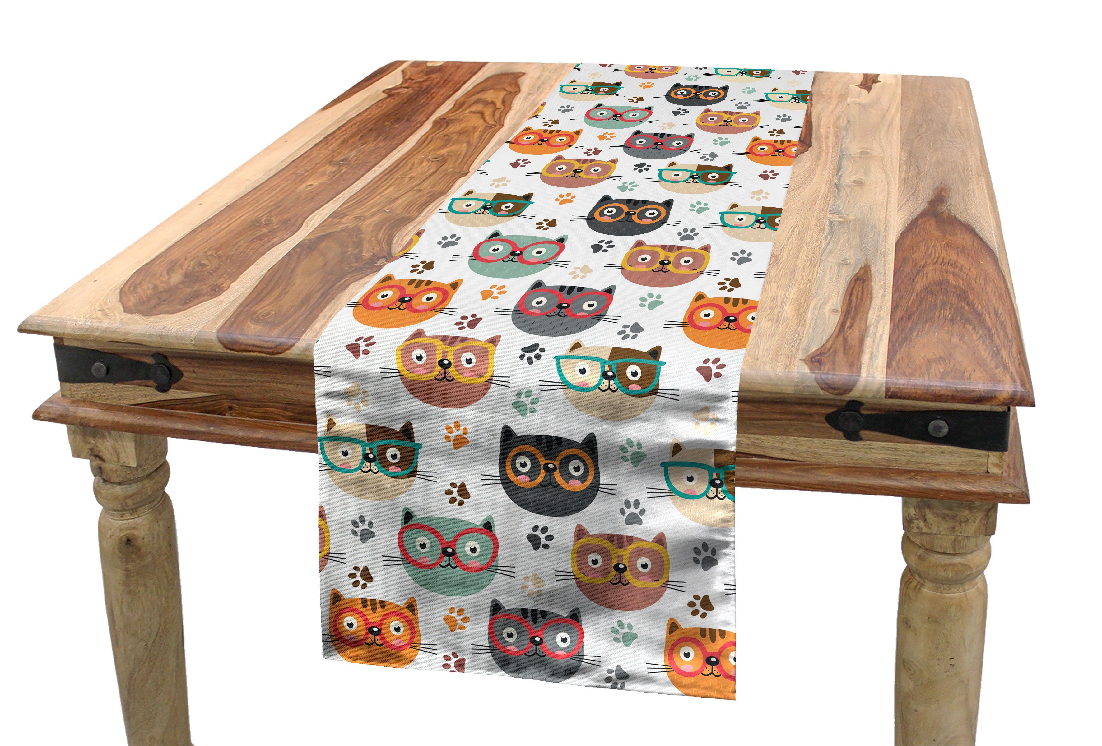 Abakuhaus Tischläufer Esszimmer Küche Rechteckiger Dekorativer Tischläufer, Katzen Kitties mit Brillen