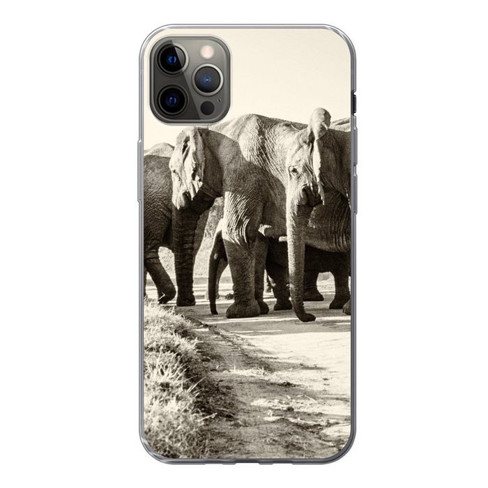 MuchoWow Handyhülle Afrikanische Elefanten Sepia-Fotodruck Handyhülle Apple iPhone 12 Pro Max Smartphone-Bumper Print Handy