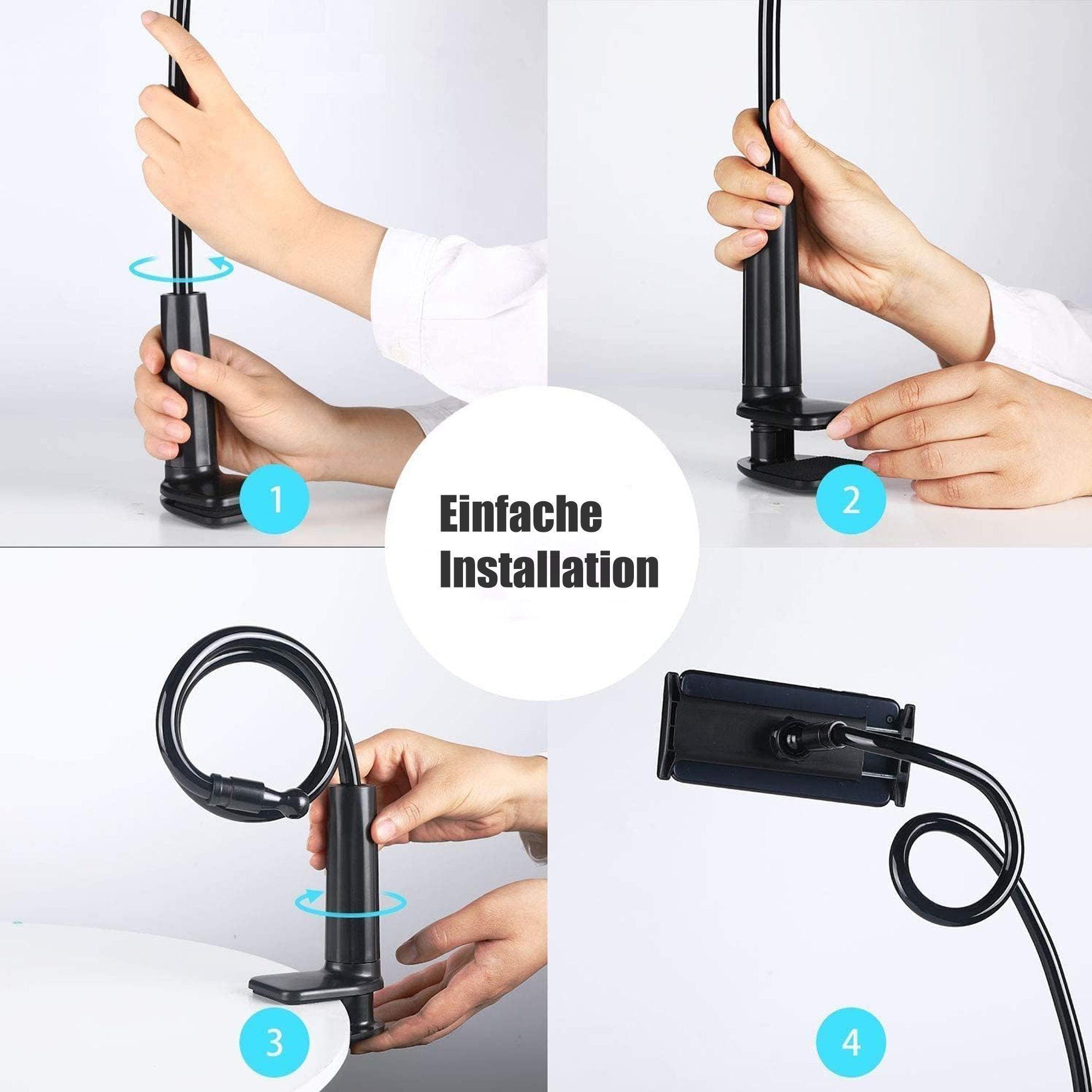 ibettertec Handy-Halterung Flexibler Schwanenhals-Handyhalter Gooseneck Handyhalter, (bis 10.5 Zoll, – Höhenverstellbar & 360° Drehbar – Universell für iPhone, Samsung, iPad & alle Smartphones – Stabile Klemmhalterung für Schreibtisch, Bett, Auto & Küche – Ideal für Video Calls, Streaming & Gaming)