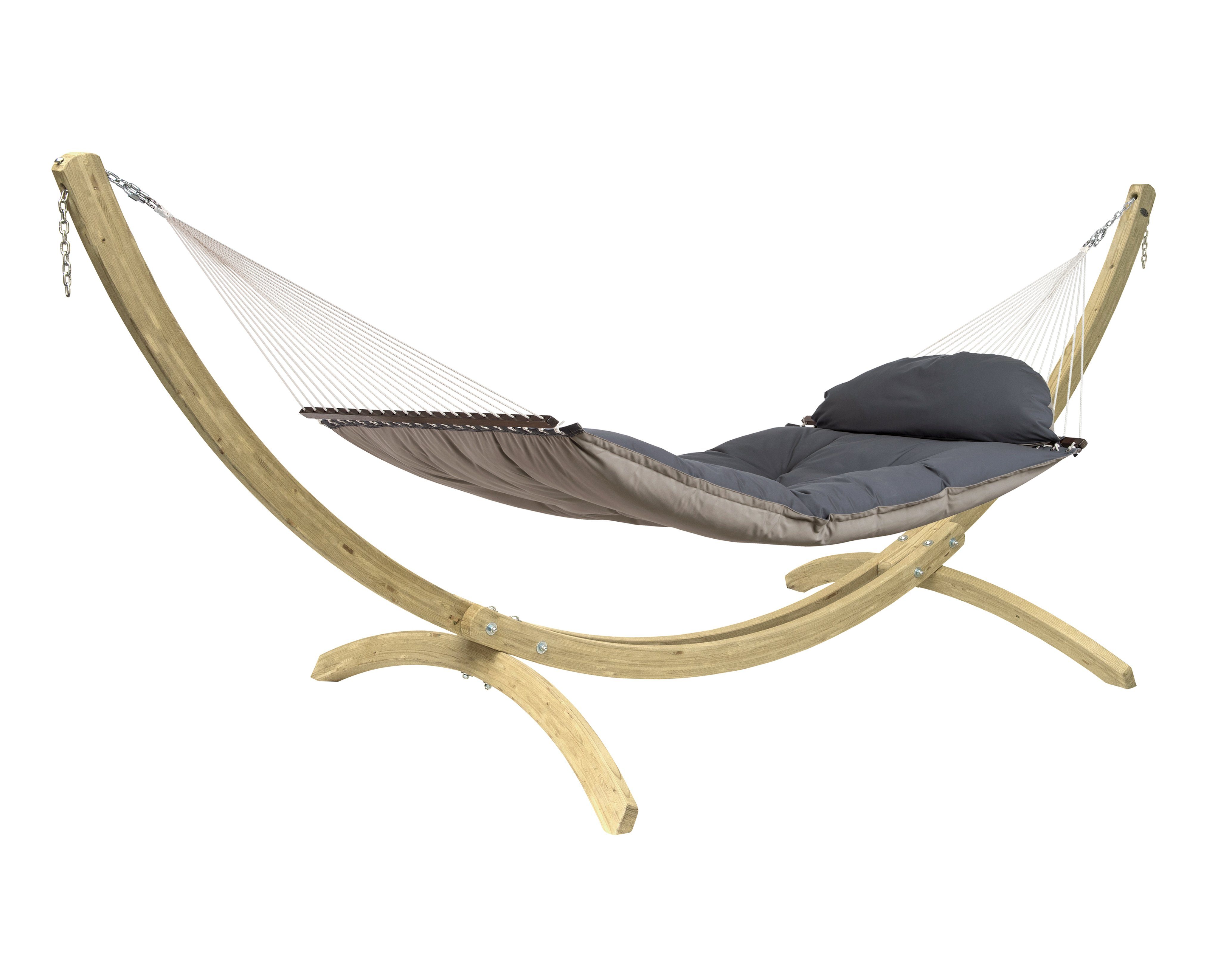 Amazonas Hängematte XXL Set Fat Hammock Taupe + Olymp-Gestell aus FSC-zertifiziertem Holz (Zweiseitig, Fat Hammock Set Taupe)