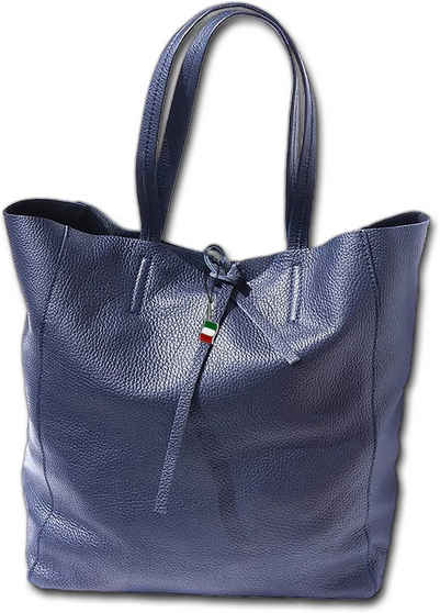 FLORENCE Shopper Florence Echtleder Schultertasche blau (Schultertasche, Schultertasche), Damen Tasche Echtleder, Rindsleder blau, Made-In Italy