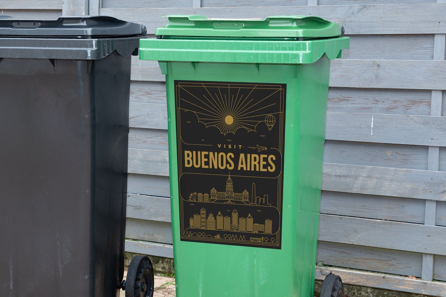 St), MuchoWow Container, Skyline Abfalbehälter Mülleimer-aufkleber, Mülltonne, - Stadt Sticker, - (1 Aires Buenos Wandsticker