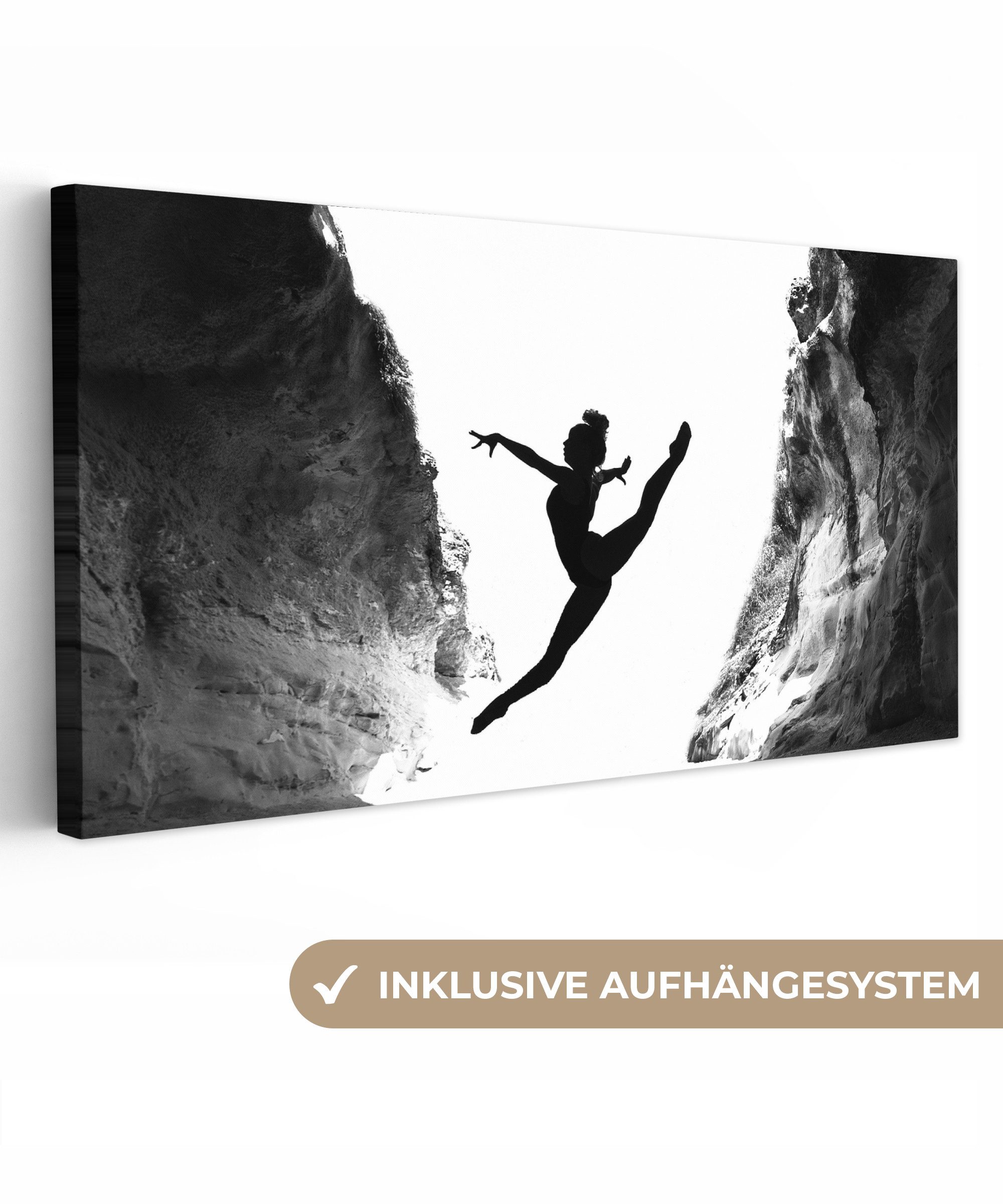 OneMillionCanvasses® Leinwandbild Panorama Ballett - Herz - Höhle - Schwarz - Weiß, Fotodruck (1 St), Leinwand Bilder für Wohnzimmer Schlafzimmer 60x30 cm