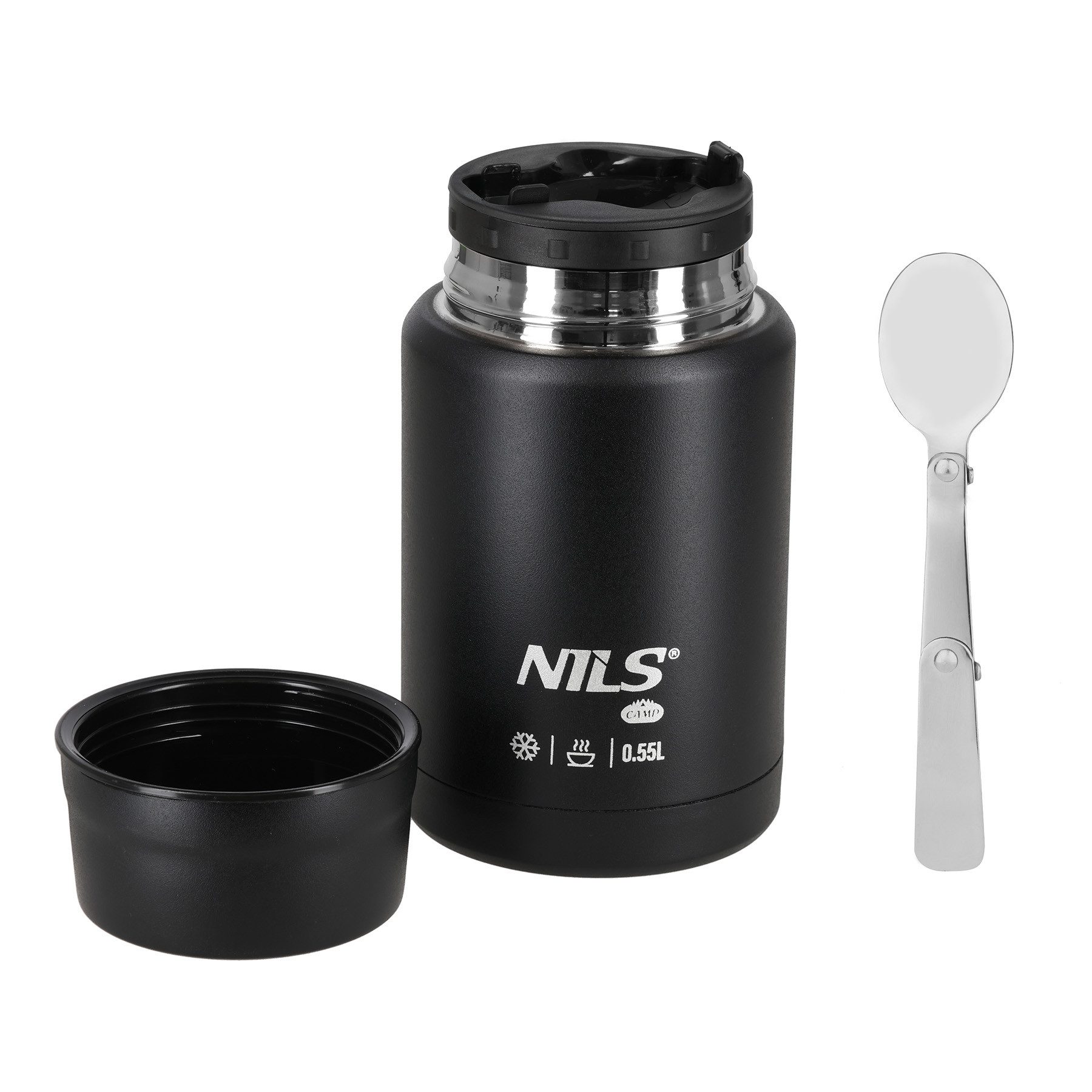 NILS CAMP Lunchbox Speisethermos Warmhaltebehälter Thermobehälter, Edelstahl, (Spar-Set, 1-tlg., 5 cm auslaufsicher, Ø 9), auslaufsicher, BPA-frei, doppelwandig, Klapplöffel