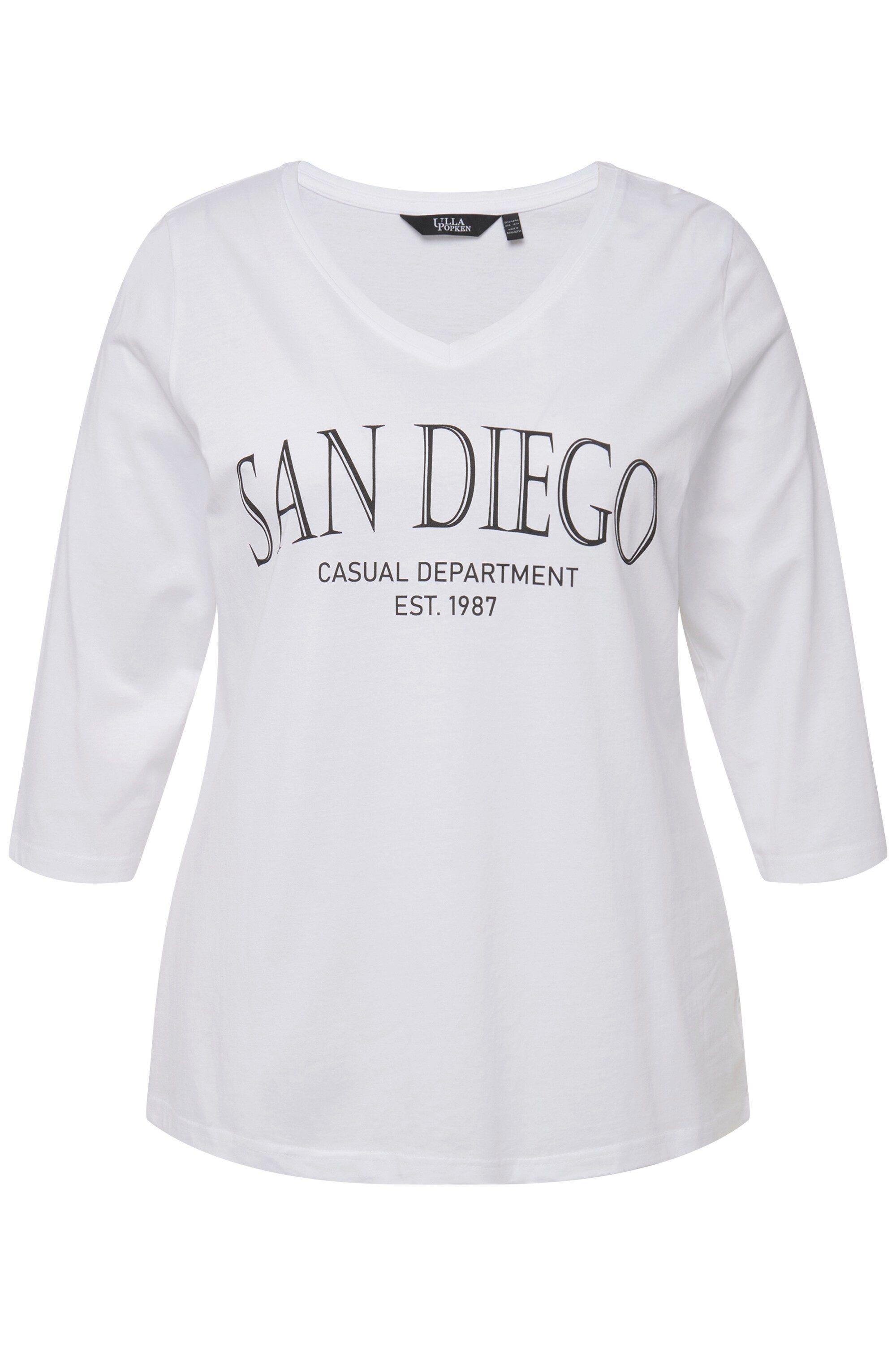Ulla Popken T-Shirt Shirt Stadtname V-Ausschnitt 3/4-Arm günstig online kaufen