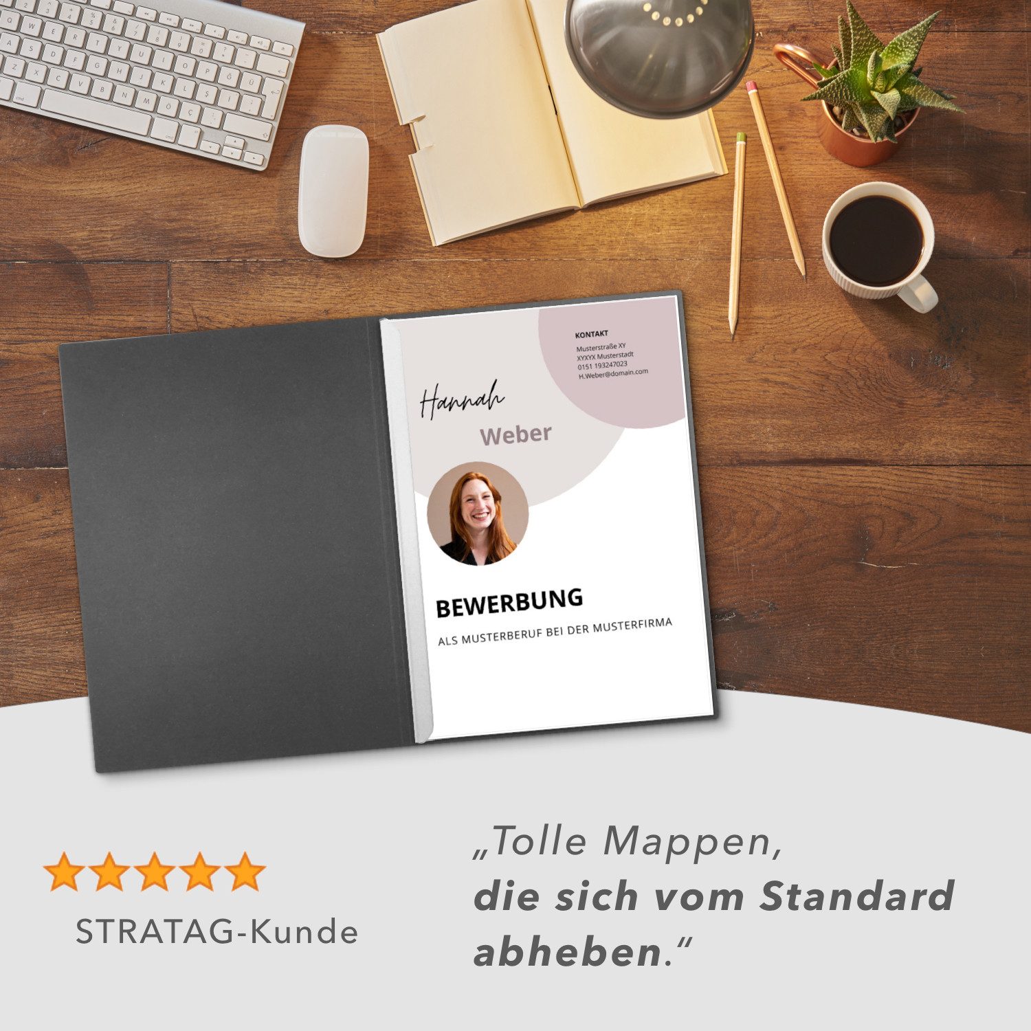 STRATAG Bewerbungsmappe Lemani® IMPULS - 5 Stück 1-teilig mit 1 Klemmschiene (Set, 5-St., Premium-Qualität mit hochwertiger Prägung Bewerbung), direkt vom Herst – Bild 5 von 5