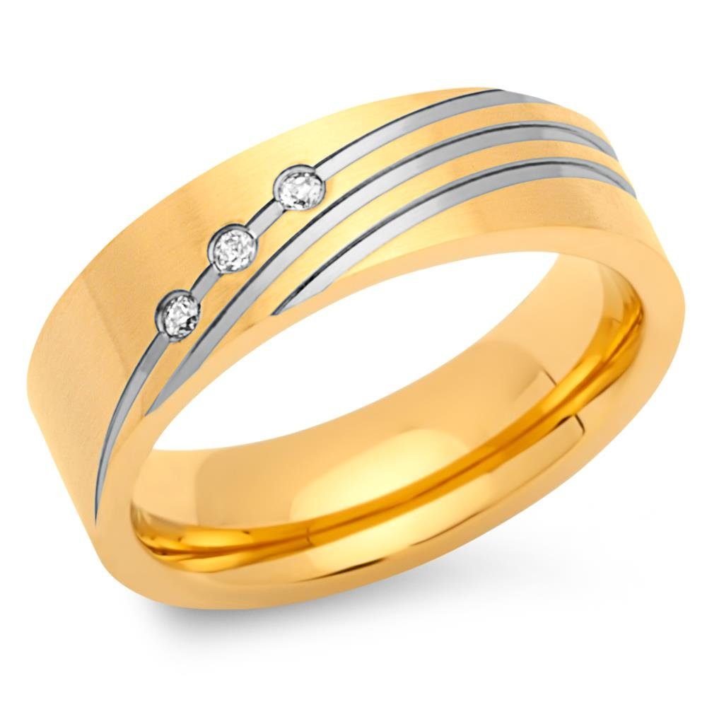Unique Fingerring Unique Edelstahlring vergoldet 6mm Zirkonia R9195cz