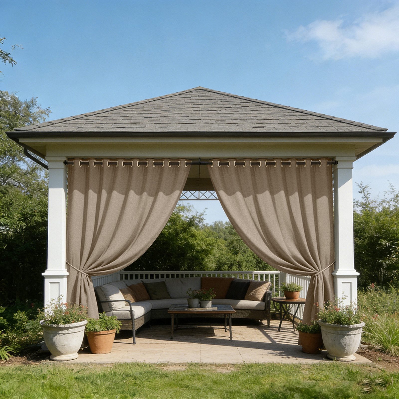 Lapalife Vorhang Vorhänge mit Ösen 100% Verdunkelnd, Wasserdicht Winddicht Gardinen, 254cm Extra Breit, Leinenoptik, Metallösen Oben & Unten, für Terrasse