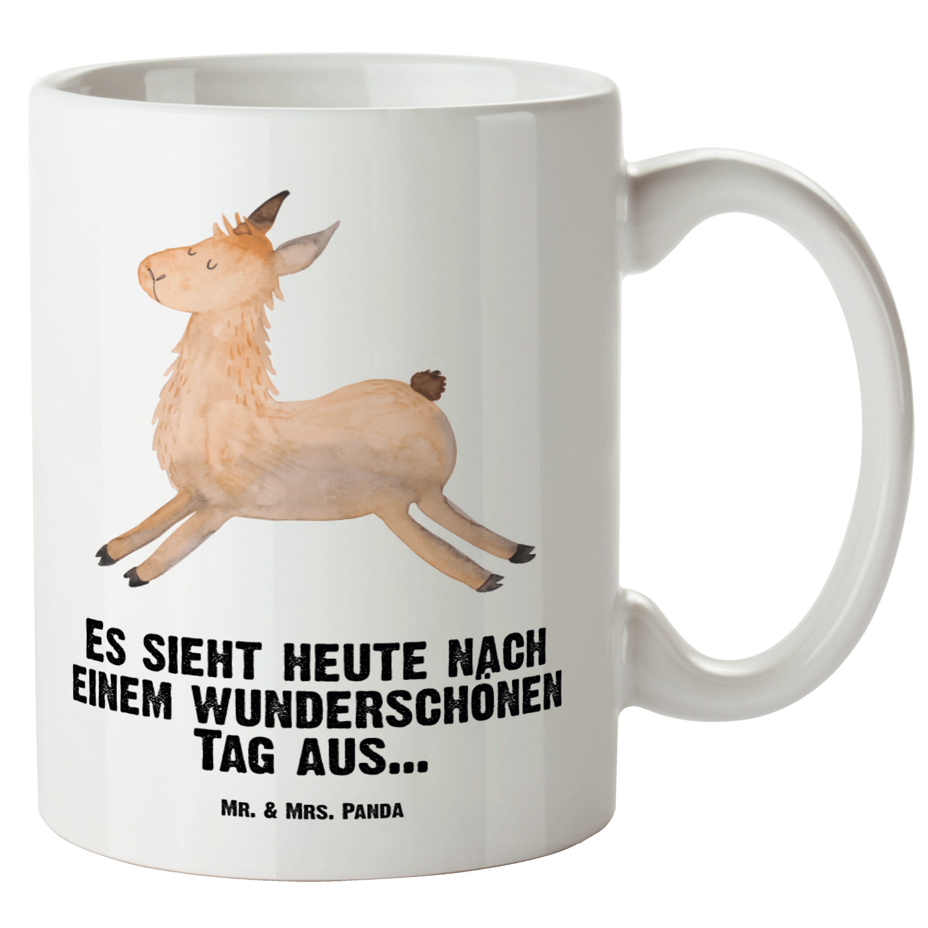 Mr. & Mrs. Panda Tasse Lama springend - Weiß - Geschenk, Start, Alpaka, Grosse Kaffeetasse, XL Tasse Keramik