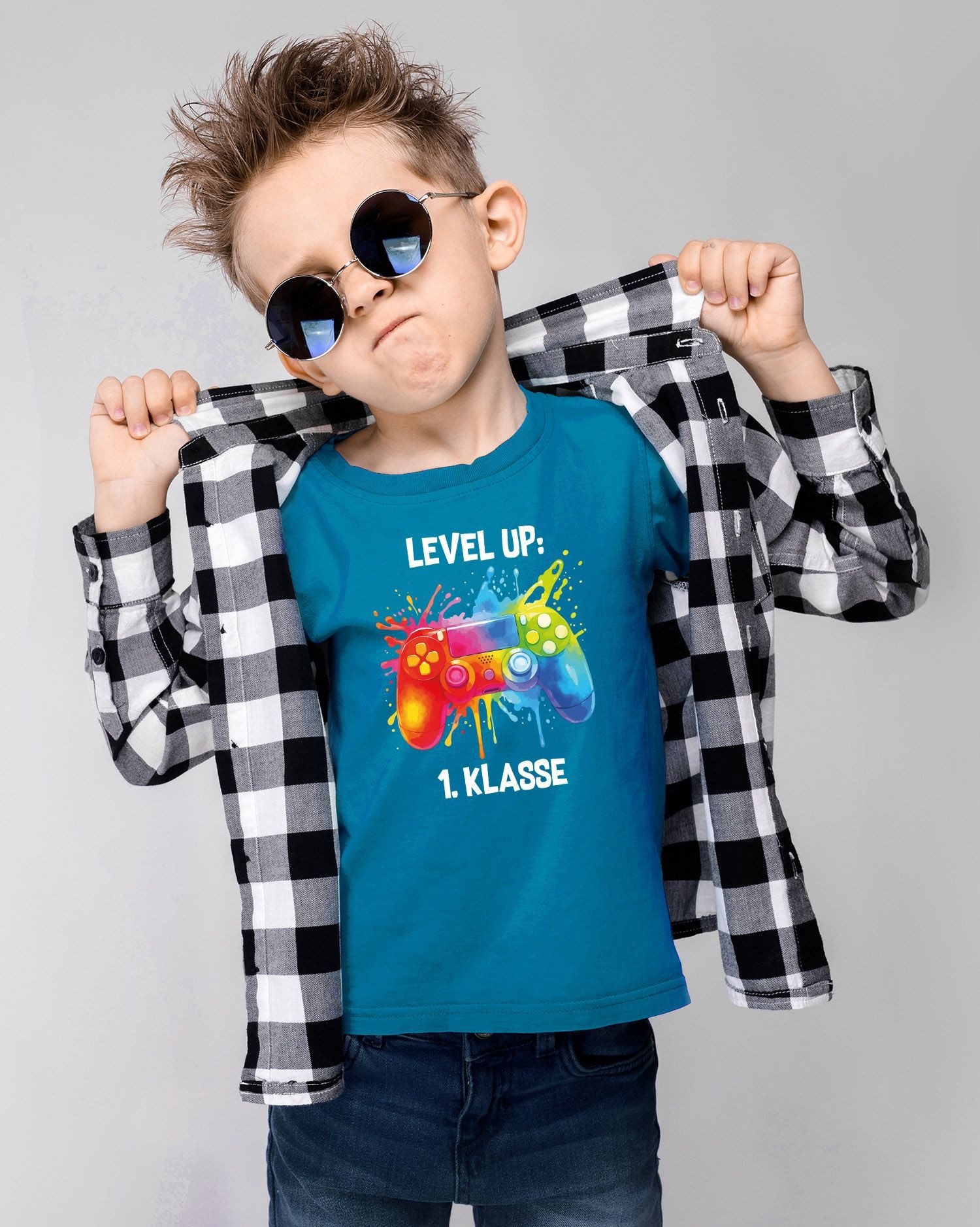SpecialMe Print-Shirt Kinder Jungen T-Shirt Einschulung Gamer Spruch Lustig Level Up 1.
