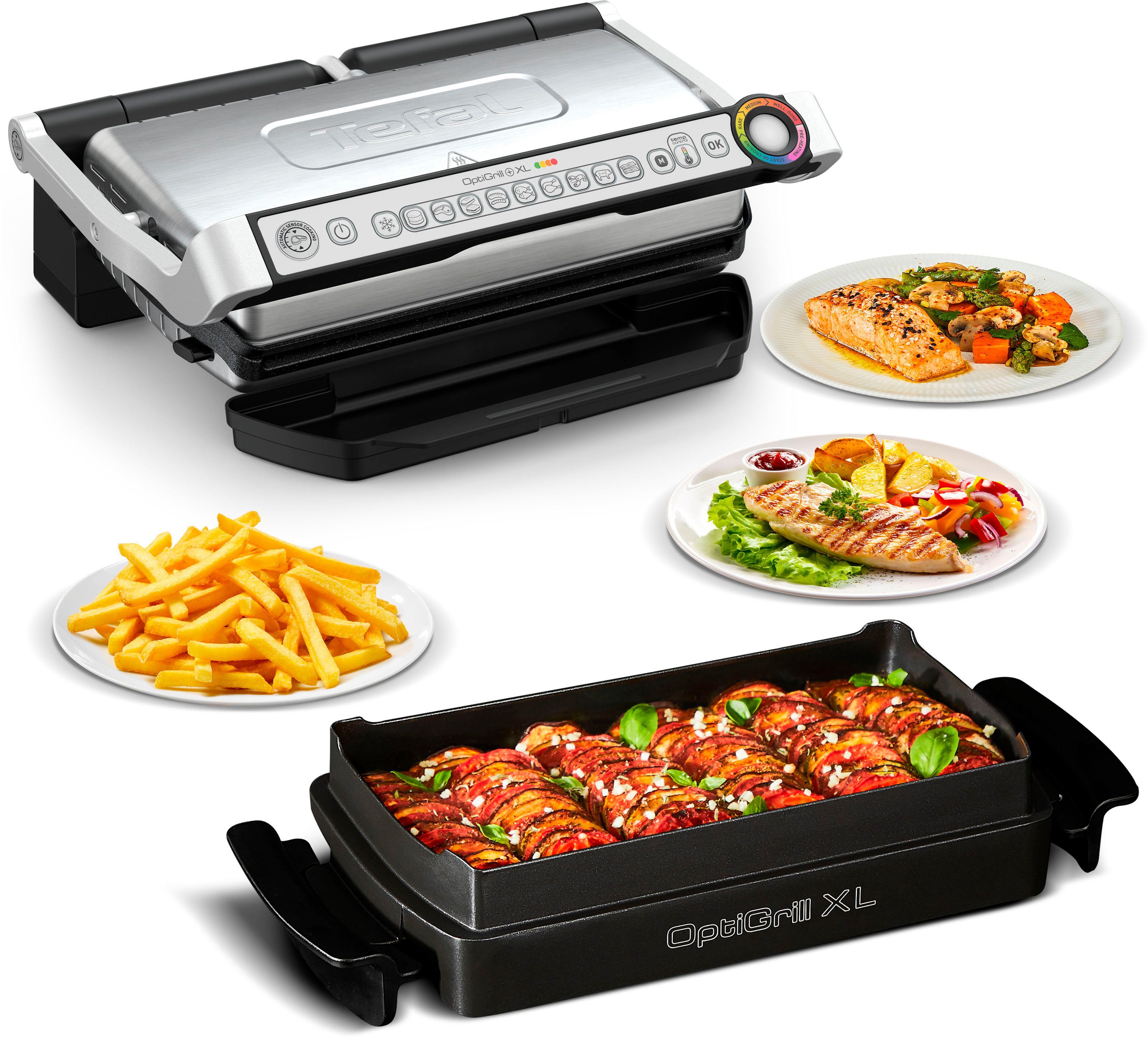 4 Kontaktgrill Temperaturlevel voreingestellte W, XL, 9 2000 Backschale, Tefal OptiGrill+ Programme, GC724D