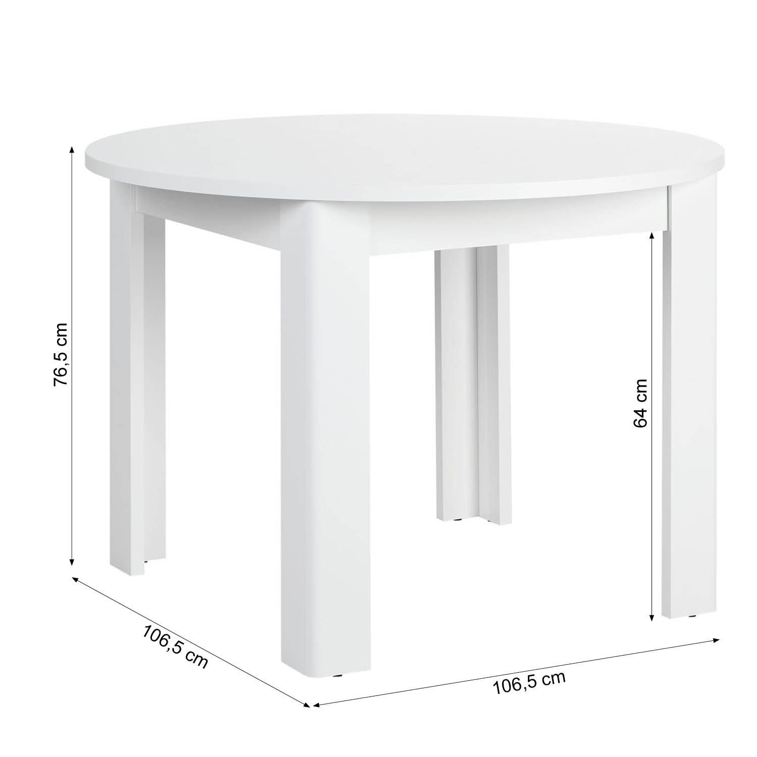 Homestyle4u Esstisch rund 106 cm Esszimmertisch Holztisch Küchentisch Holz Massiv klein, Weiß