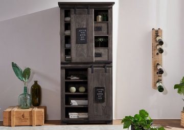 Massivmoebel24 Dreh-/Schwebetürenschrank Schrank Mango 80x45x175 grau lackiert RAILWAY #217