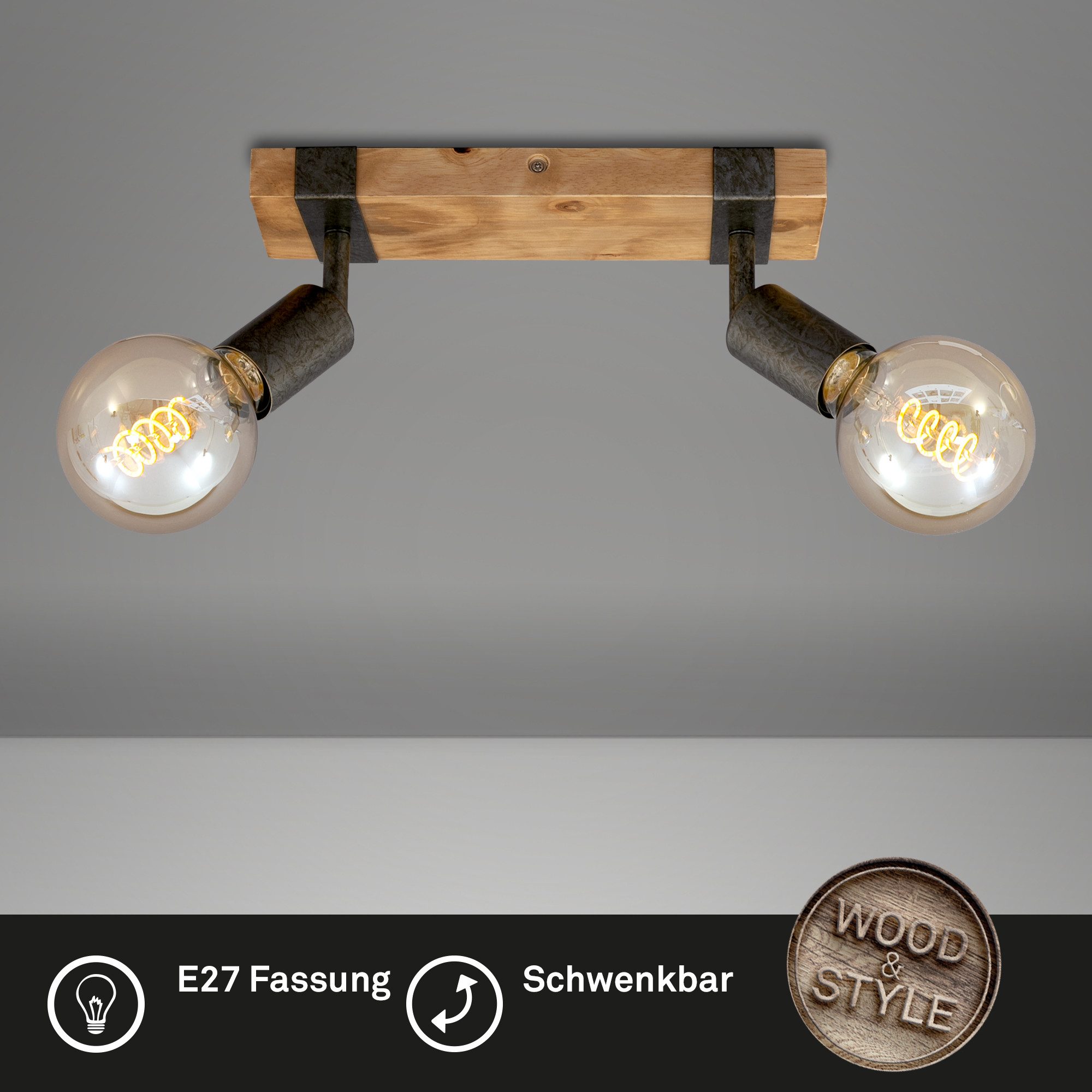 Briloner Leuchten Deckenleuchte Deckenlampe Innen Wohnzimmer, ohne Leuchtmittel, Abhängig vom Leuchtmittel - Warmweiß / Neutralweiß / Kaltweiß, Wandlampe, 10x10,3x9cm, Antik-Grau, max.25W, E27, Innen, Wohnzimmer