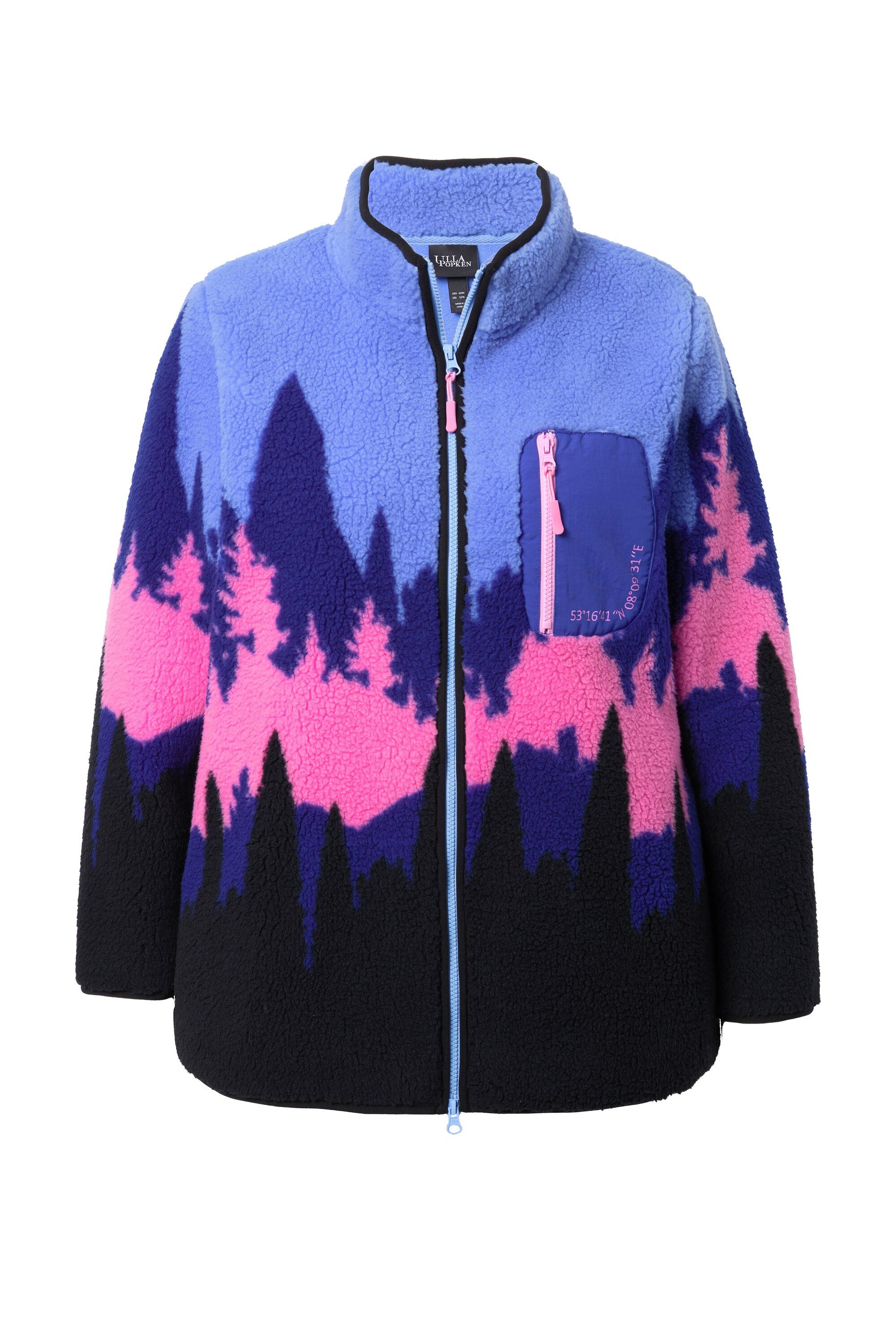 Ulla Popken Sweatjacke Fleecejacke Berge Stehkragen 2-Wege-Zipper günstig online kaufen