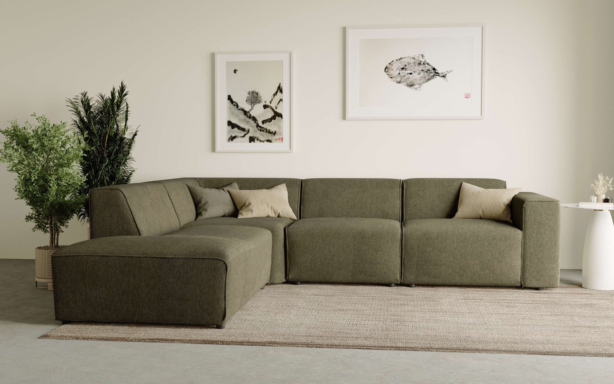 Home affaire Ecksofa Noord mit Kedernaht, Breite 282 cm, L-Form, Webstoff, mit Wellenunterfederung, Massivholzrahmen