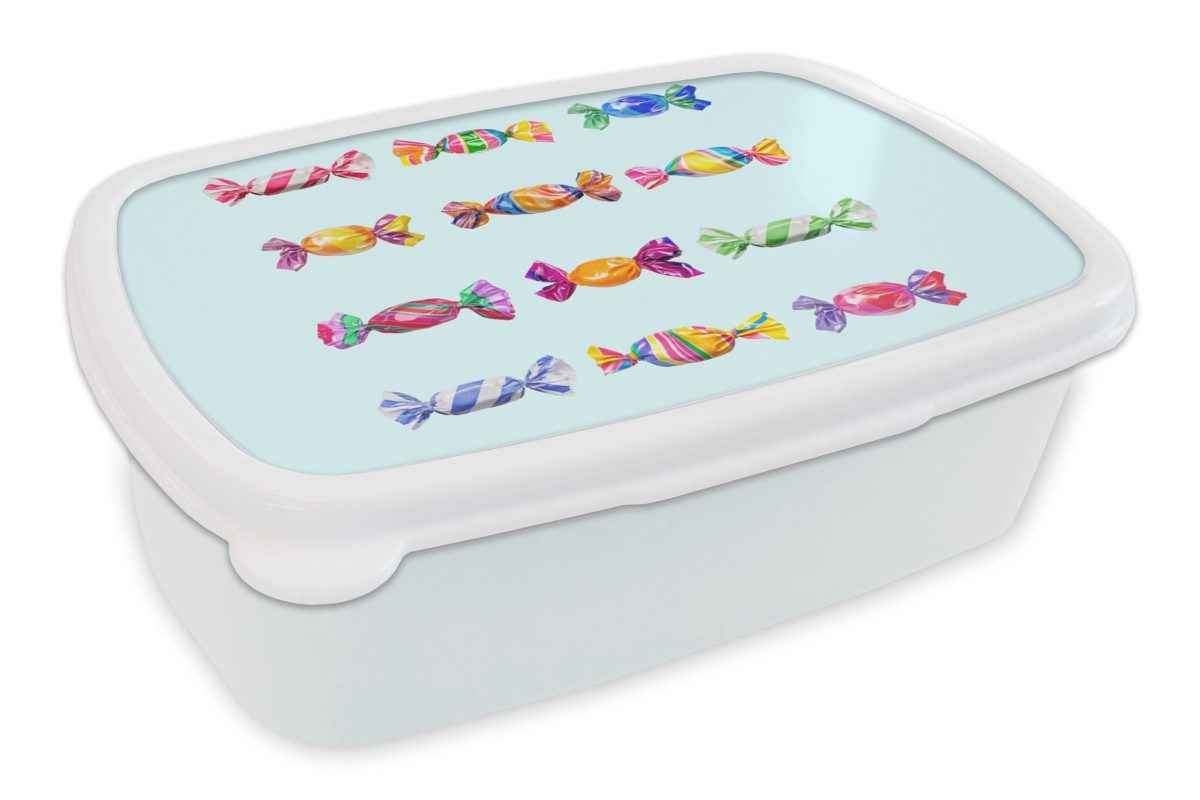 MuchoWow Lunchbox Süßigkeiten - Realistisch - Farbenfroh, Kunststoff, (2-tlg), Brotdose Schule oder Arbeit, Brotbox für Kinder und Erwachsene