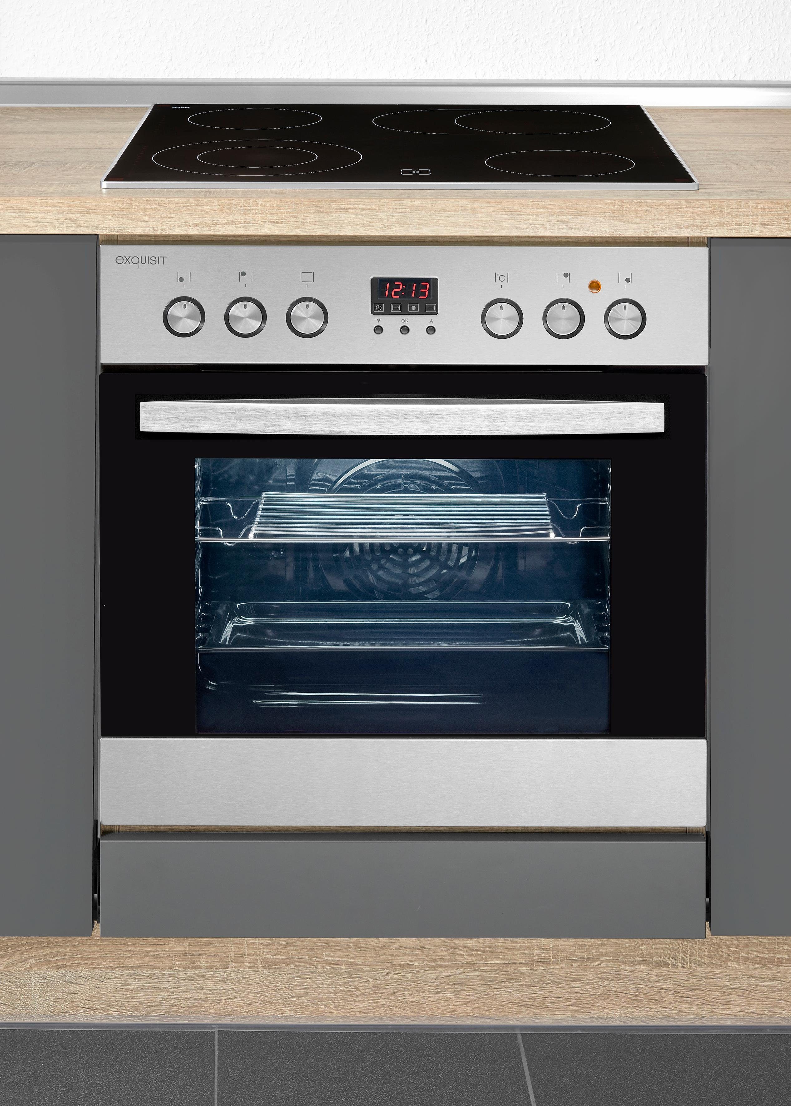 exquisit Elektro-Herd-Set EHE 185-1.1-Set, Pizzastufe-Pizzabacken zuhause! Kochfeld mit Bräterzone für's Schmoren