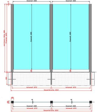 STAKET PRO Zaun, (Set), Glaszaun, Gesamtlänge: 2,17 m, 3 Pfosten