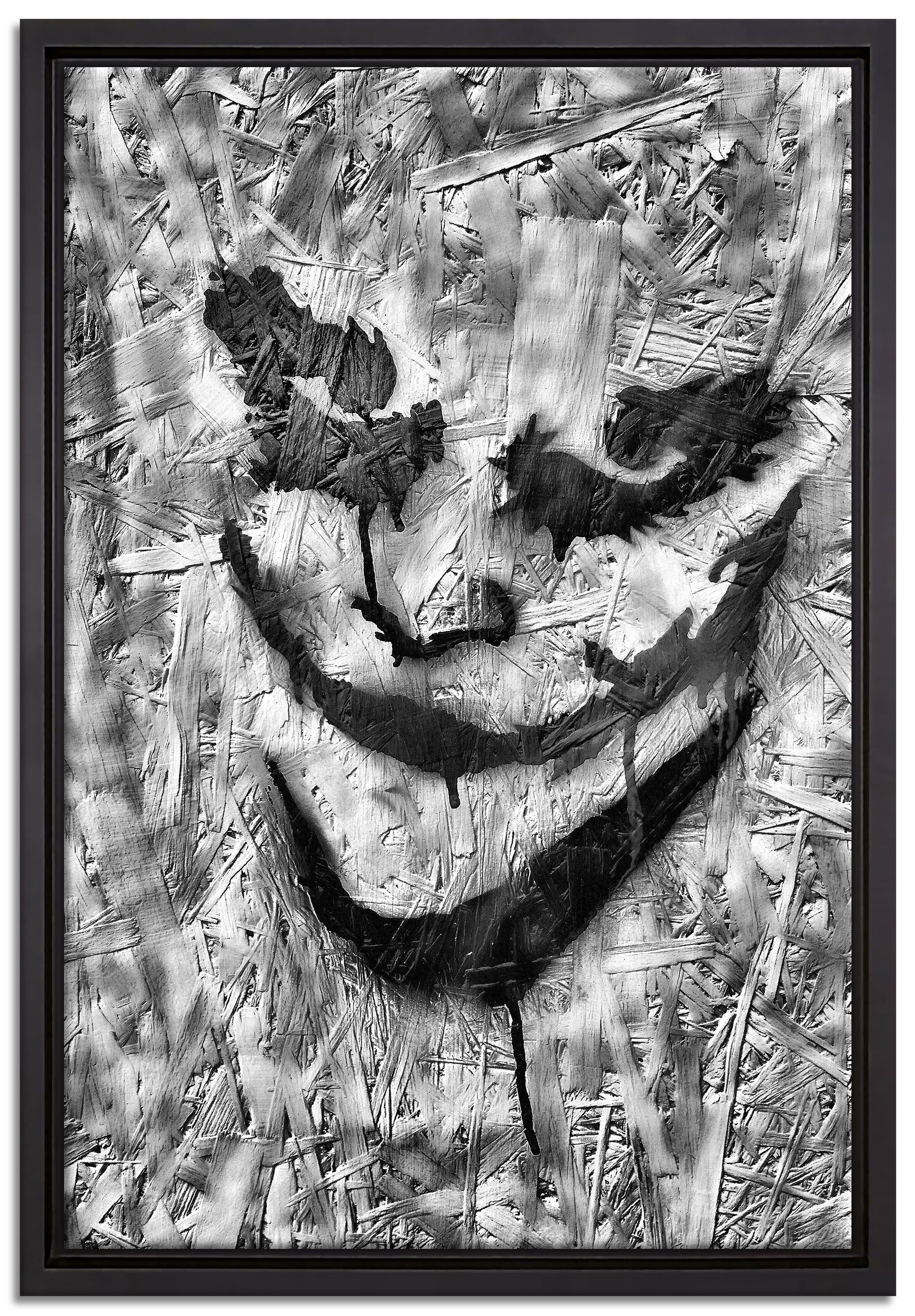Pixxprint Leinwandbild Böser Clown Gesicht, Wanddekoration (1 St), Leinwandbild fertig bespannt, in einem Schattenfugen-Bilderrahmen gefasst, inkl. Zackenaufhänger